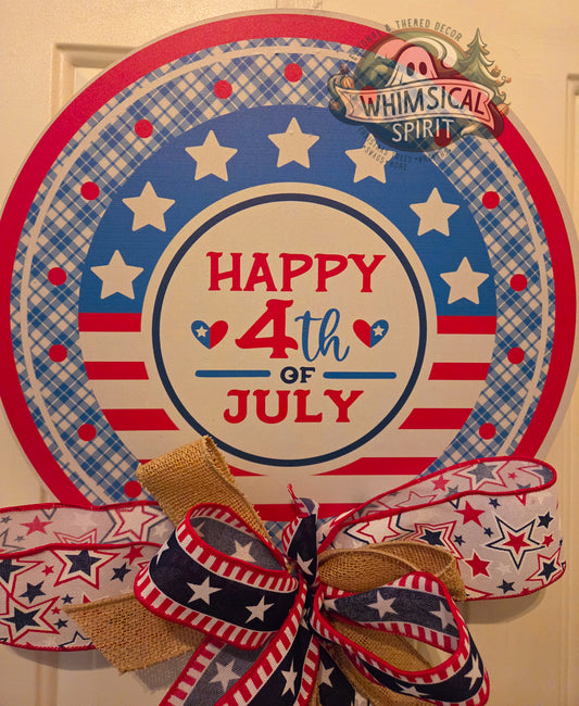 Stars & Stripes Salute - 4th of July Patriotic Door Hanger with Bow