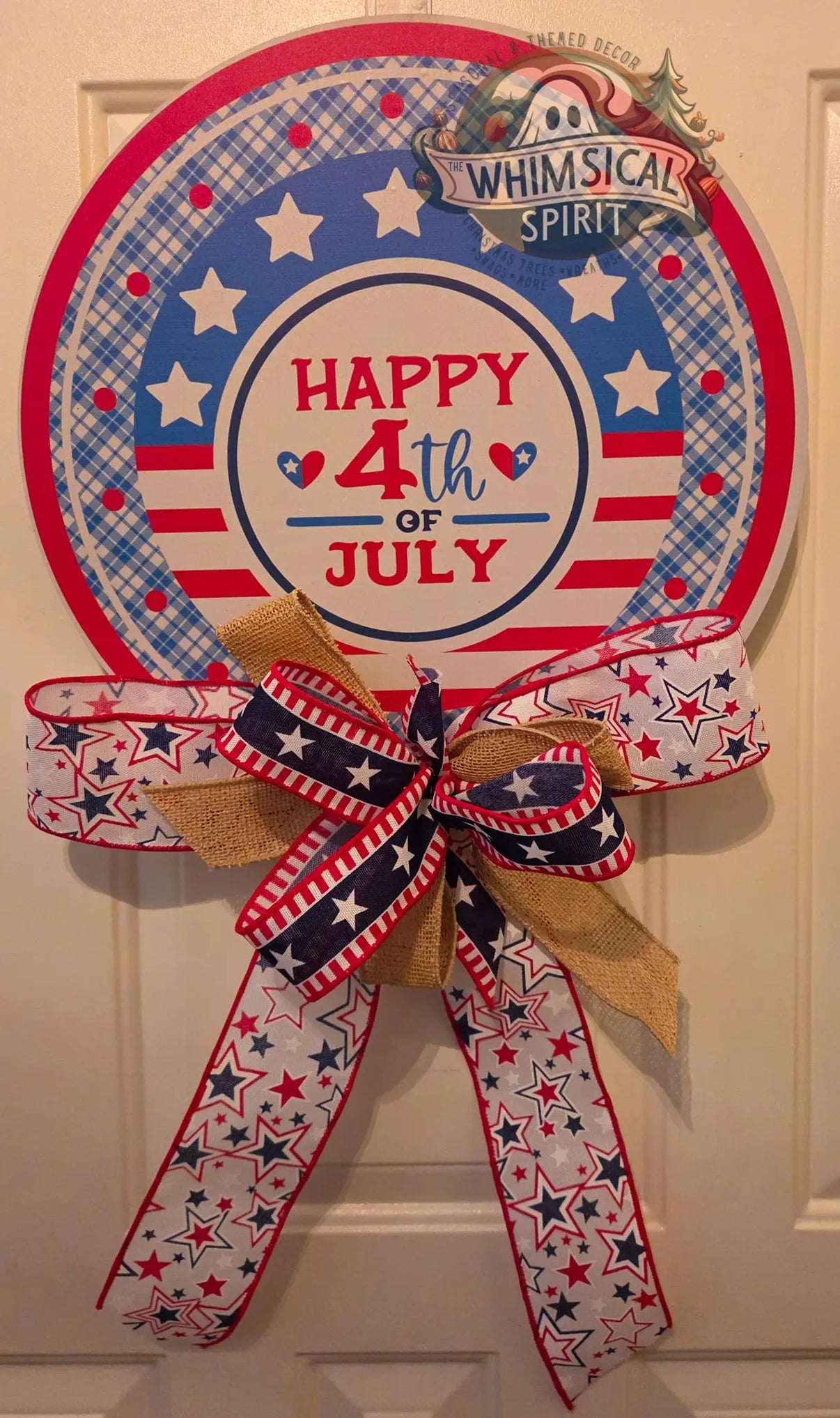 Stars & Stripes Salute - 4th of July Patriotic Door Hanger with Bow The Whimsical Spirit