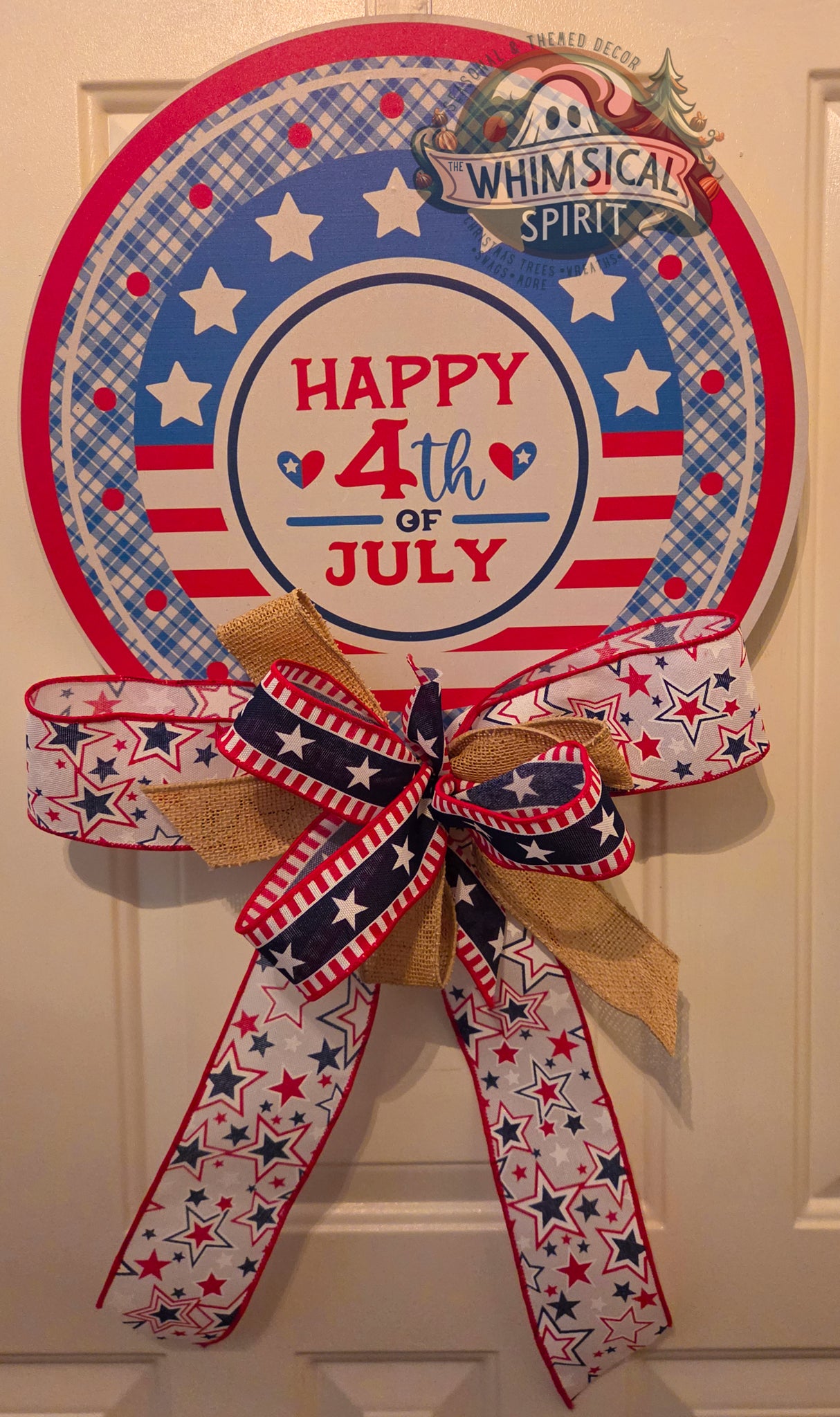 Stars & Stripes Salute - 4th of July Patriotic Door Hanger with Bow