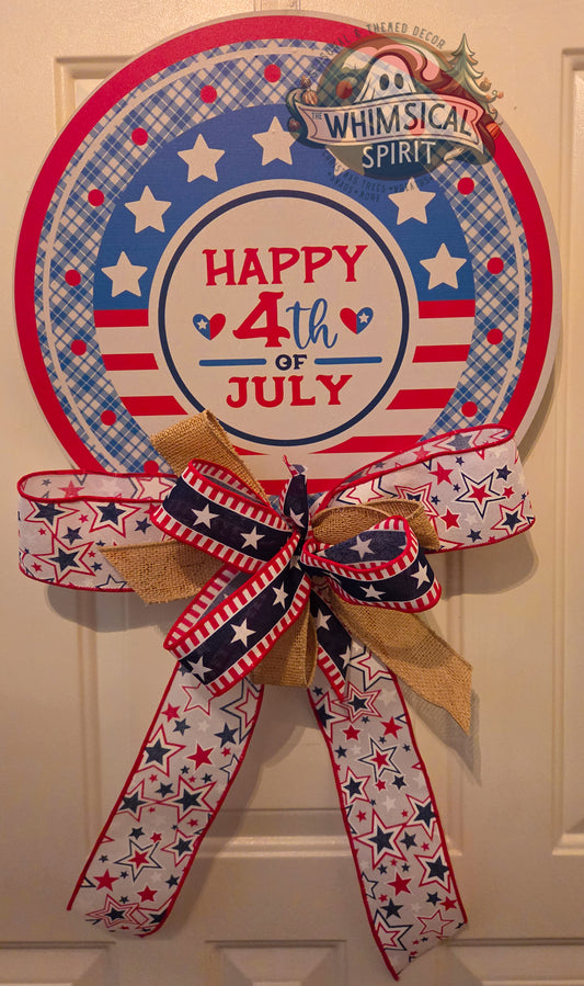 Stars & Stripes Salute - 4th of July Patriotic Door Hanger with Bow