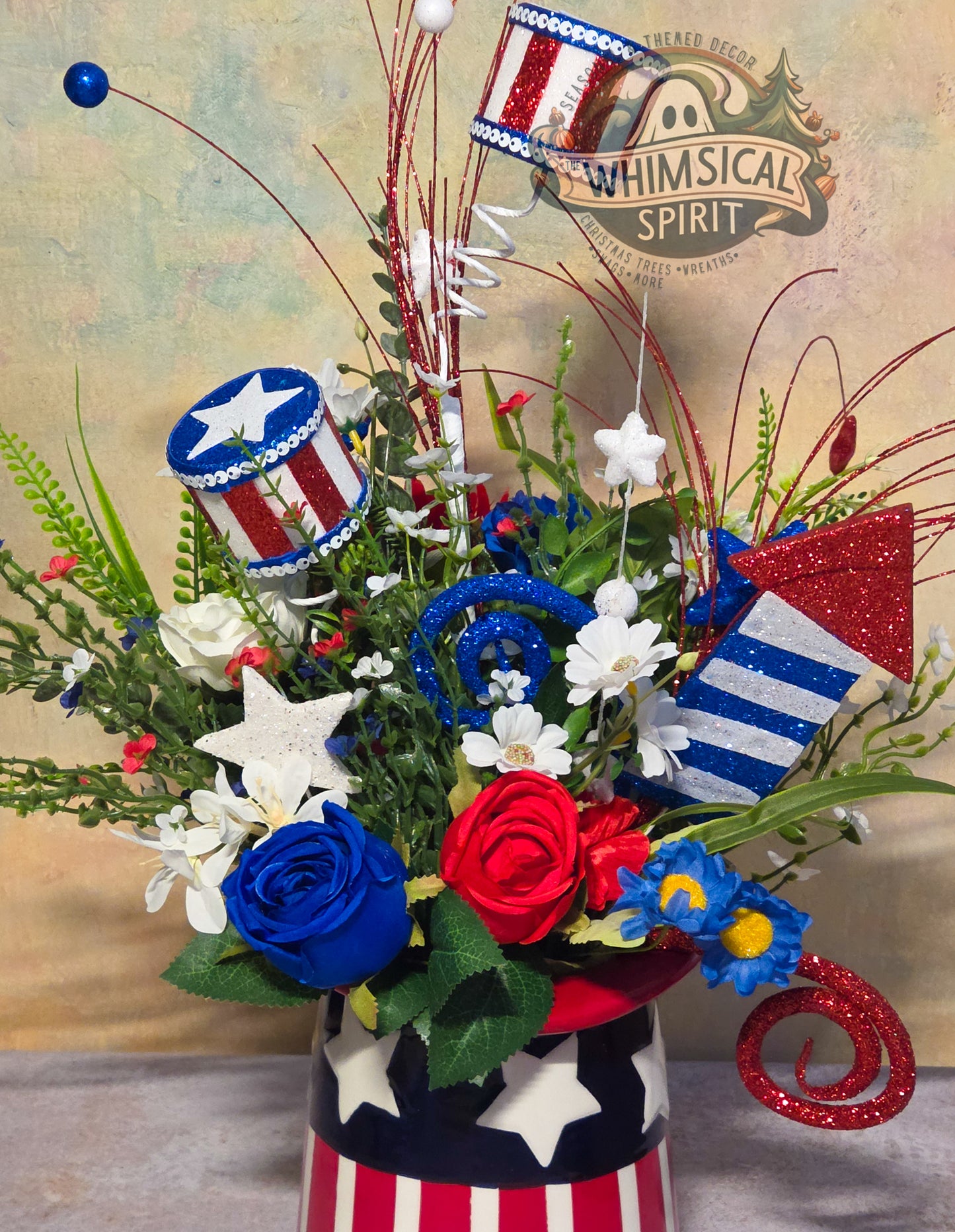 Stars & Stripes Spectacle - 4th of July Patriotic Top Hat Tabletop Centerpiece