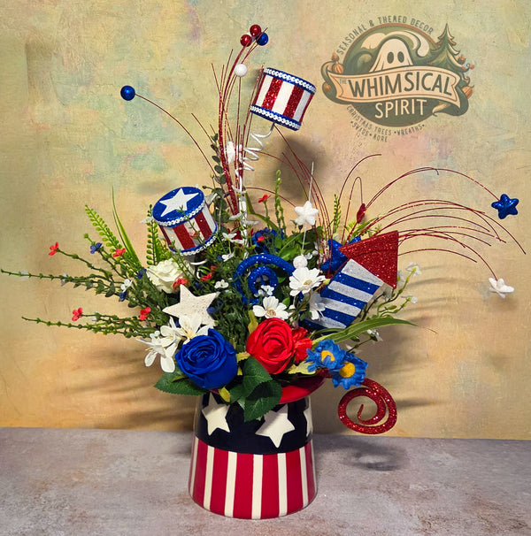 Stars & Stripes Spectacle - 4th of July Patriotic Top Hat Tabletop Centerpiece