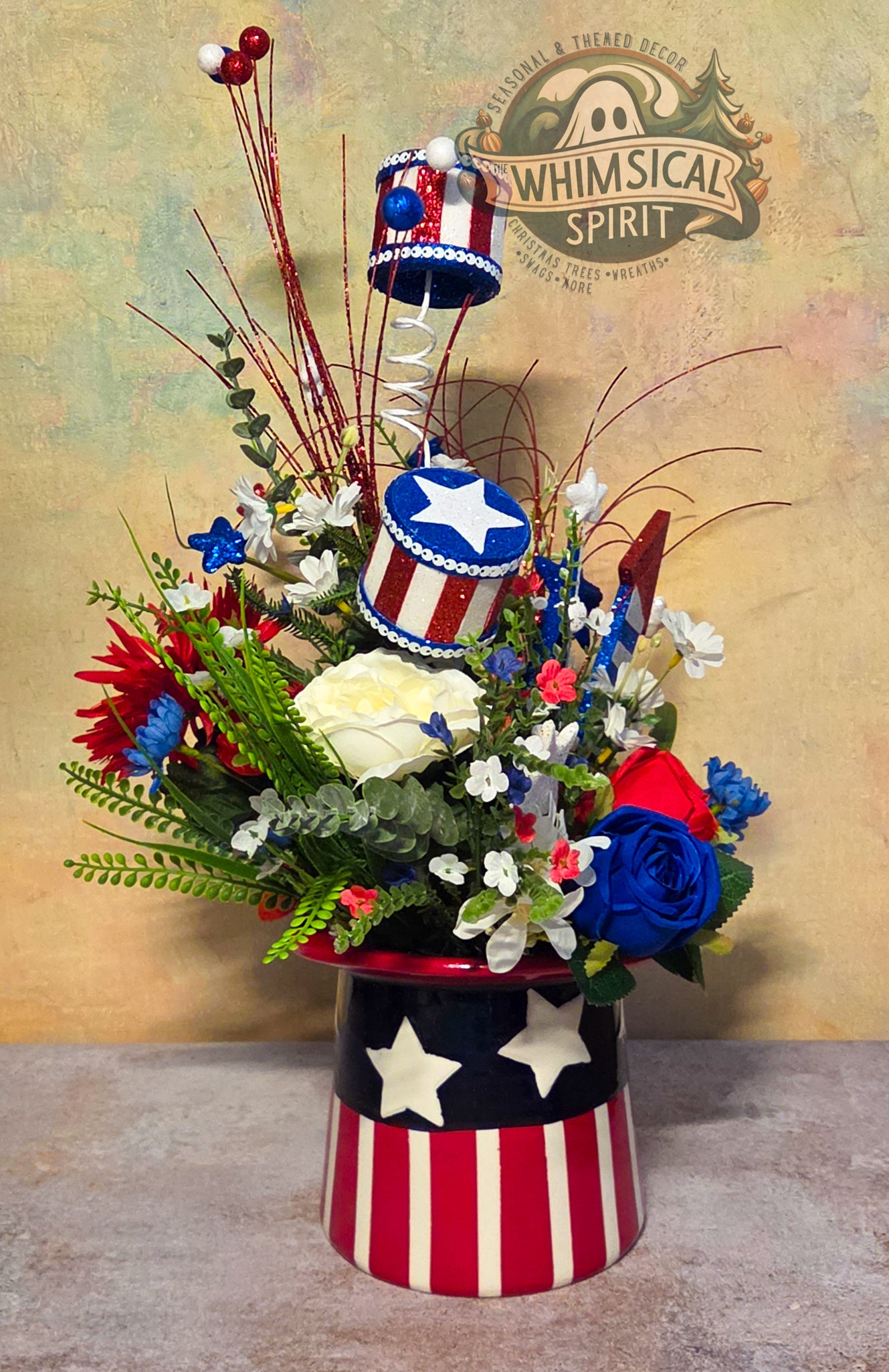 Stars & Stripes Spectacle - 4th of July Patriotic Top Hat Tabletop Centerpiece