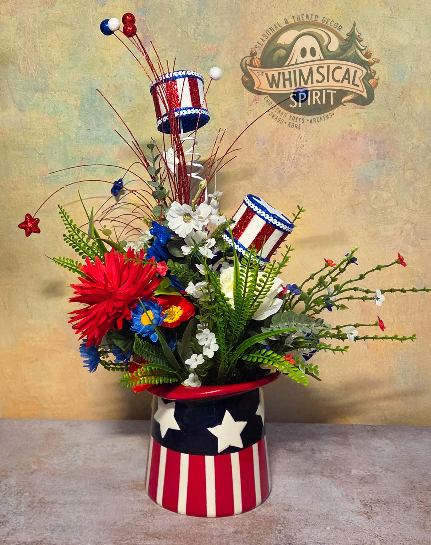 Stars & Stripes Spectacle - 4th of July Patriotic Top Hat Tabletop Centerpiece