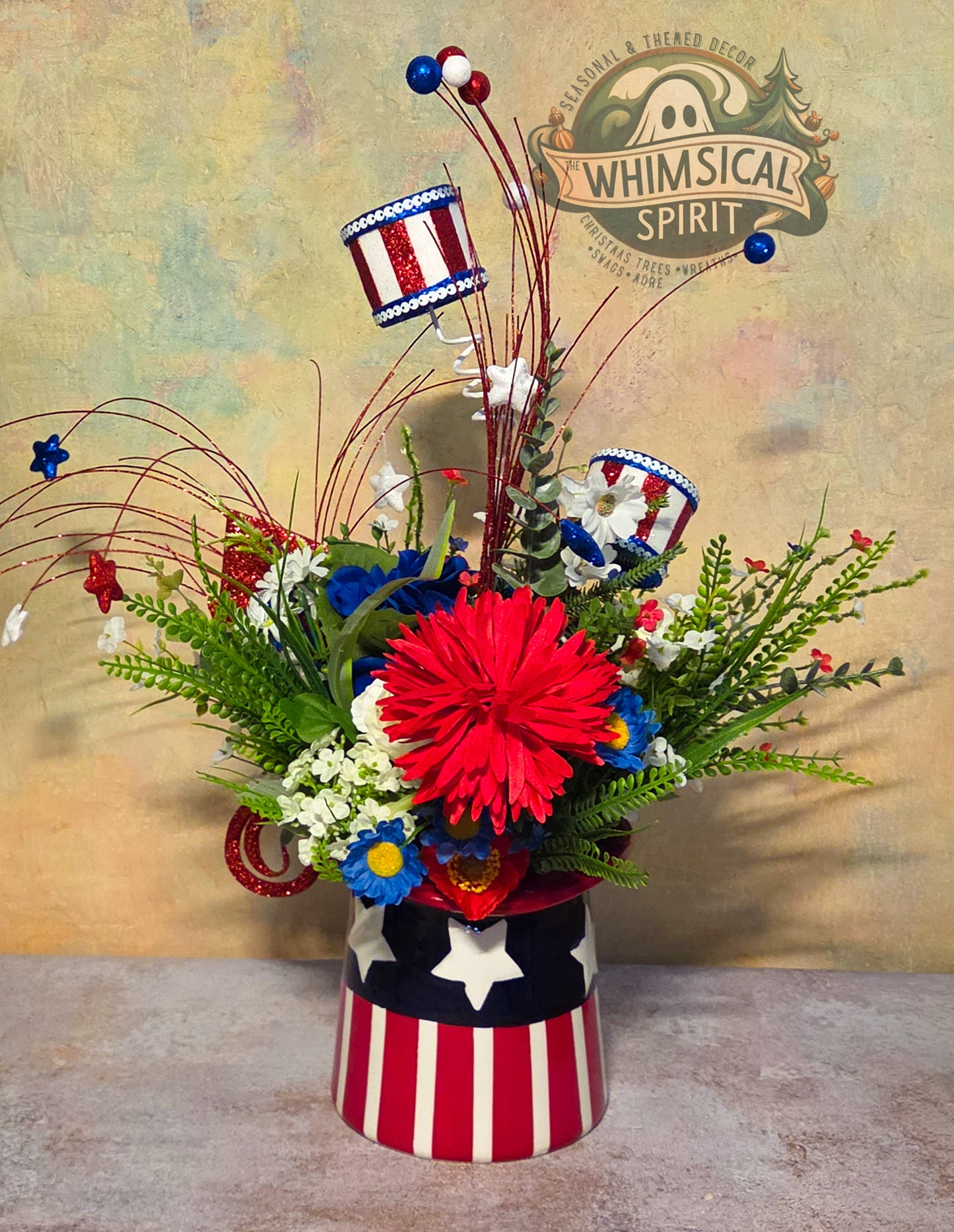 Stars & Stripes Spectacle - 4th of July Patriotic Top Hat Tabletop Centerpiece
