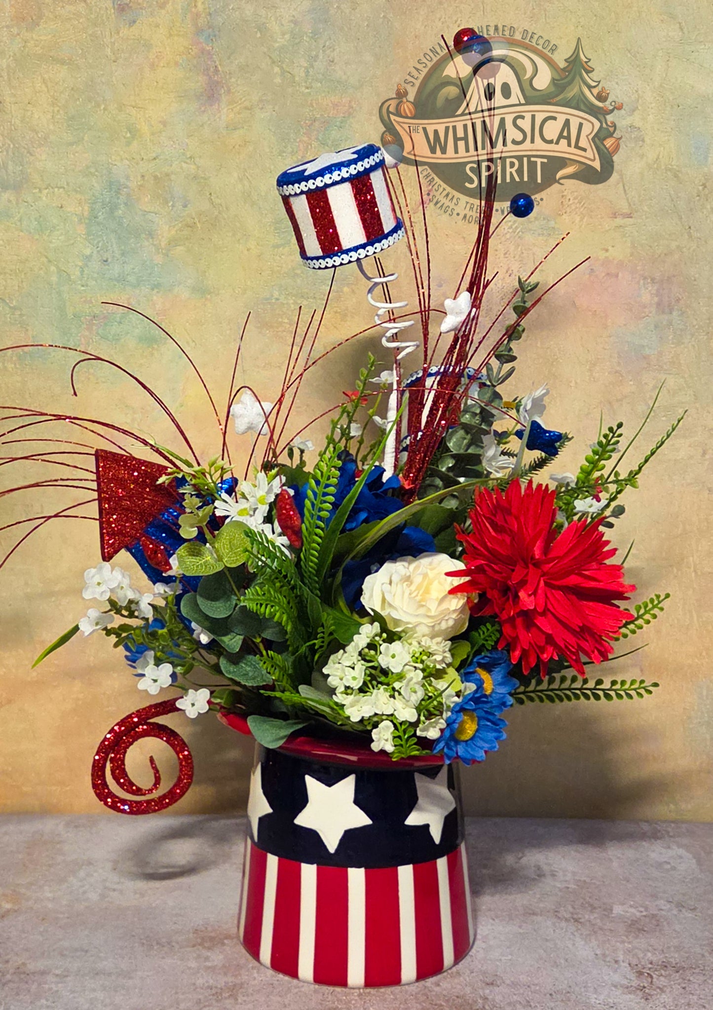 Stars & Stripes Spectacle - 4th of July Patriotic Top Hat Tabletop Centerpiece