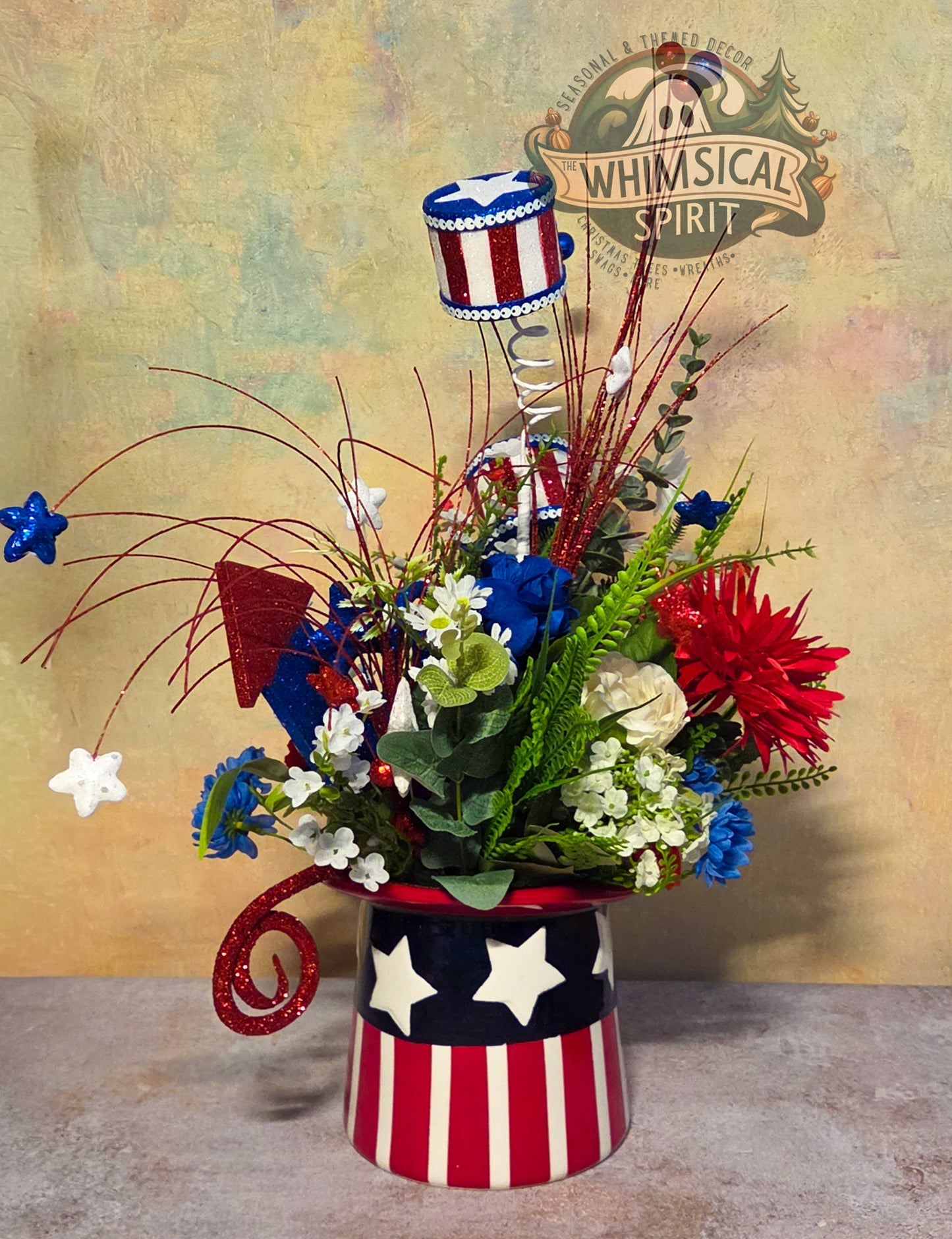 Stars & Stripes Spectacle - 4th of July Patriotic Top Hat Tabletop Centerpiece