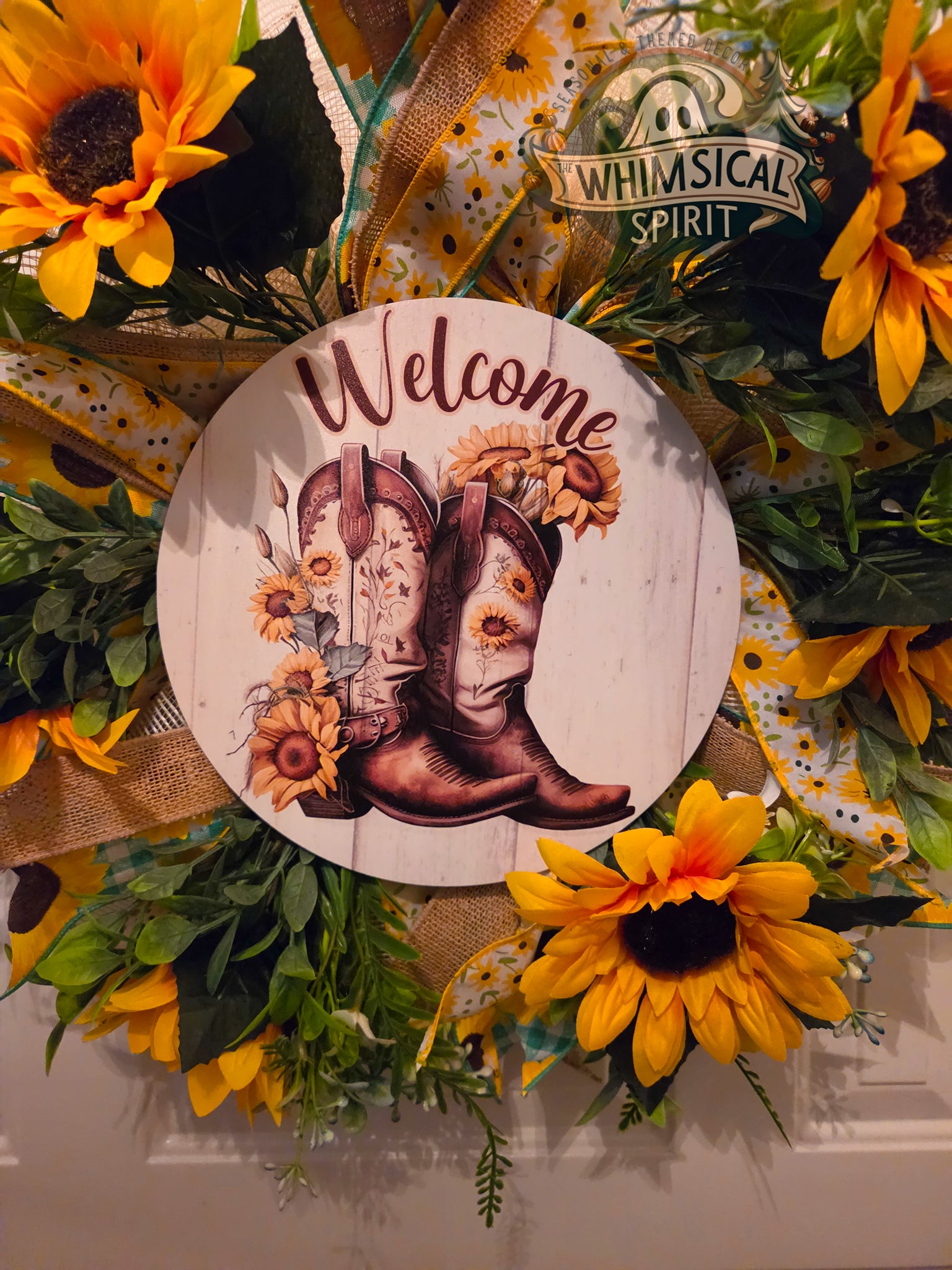 Sunlit Homestead Hello - Sunflower Cowboy Booth Everyday Welcome Wreath