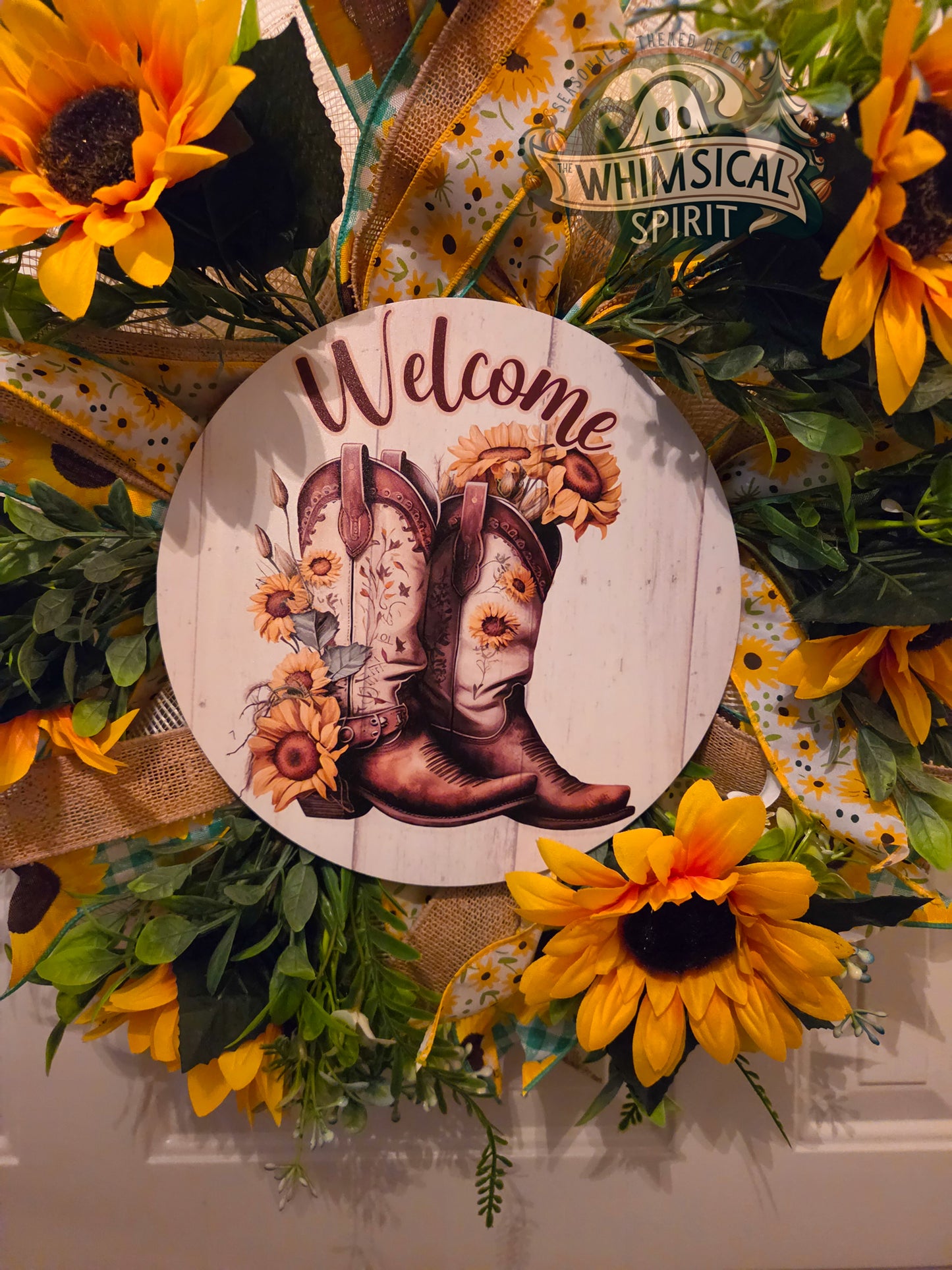 Sunlit Homestead Hello - Sunflower Cowboy Booth Everyday Welcome Wreath