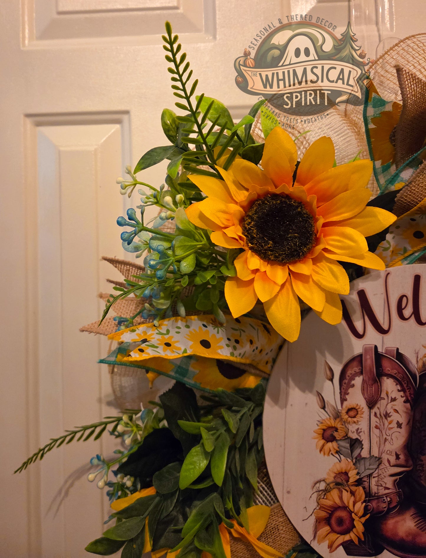 Sunlit Homestead Hello - Sunflower Cowboy Booth Everyday Welcome Wreath