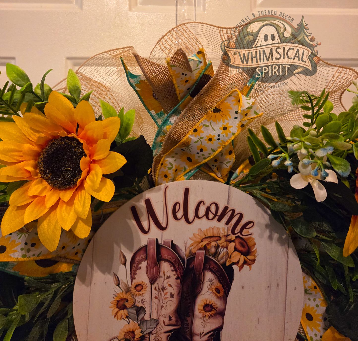 Sunlit Homestead Hello - Sunflower Cowboy Booth Everyday Welcome Wreath