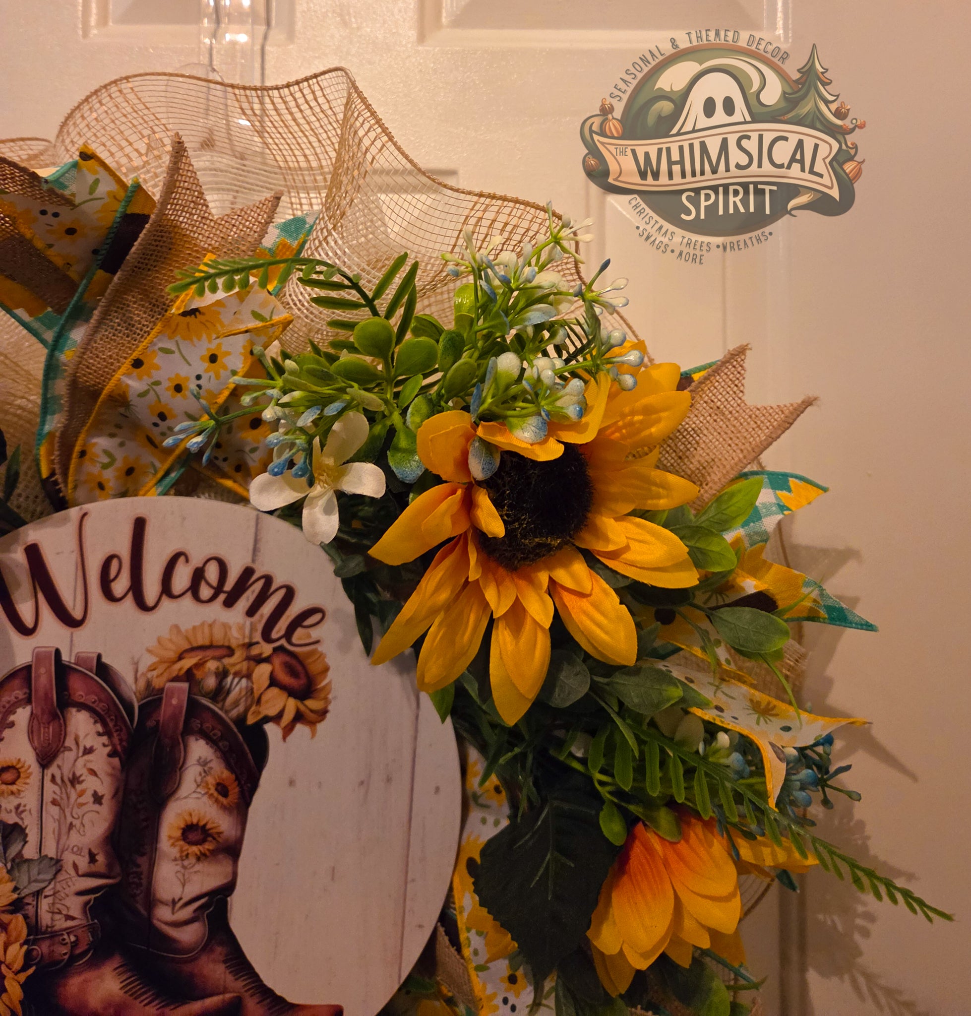 Sunlit Homestead Hello - Sunflower Cowboy Booth Everyday Welcome Wreath