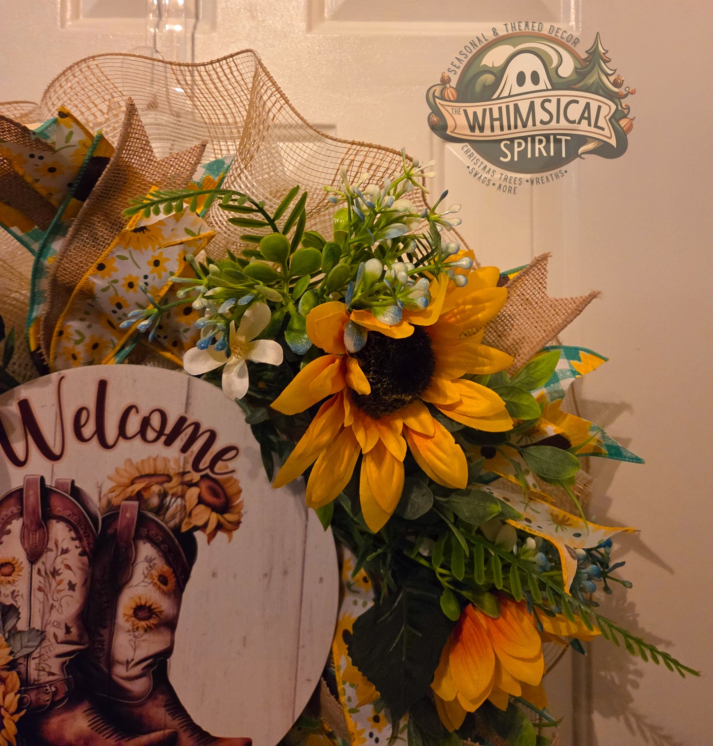 Sunlit Homestead Hello - Sunflower Cowboy Booth Everyday Welcome Wreath