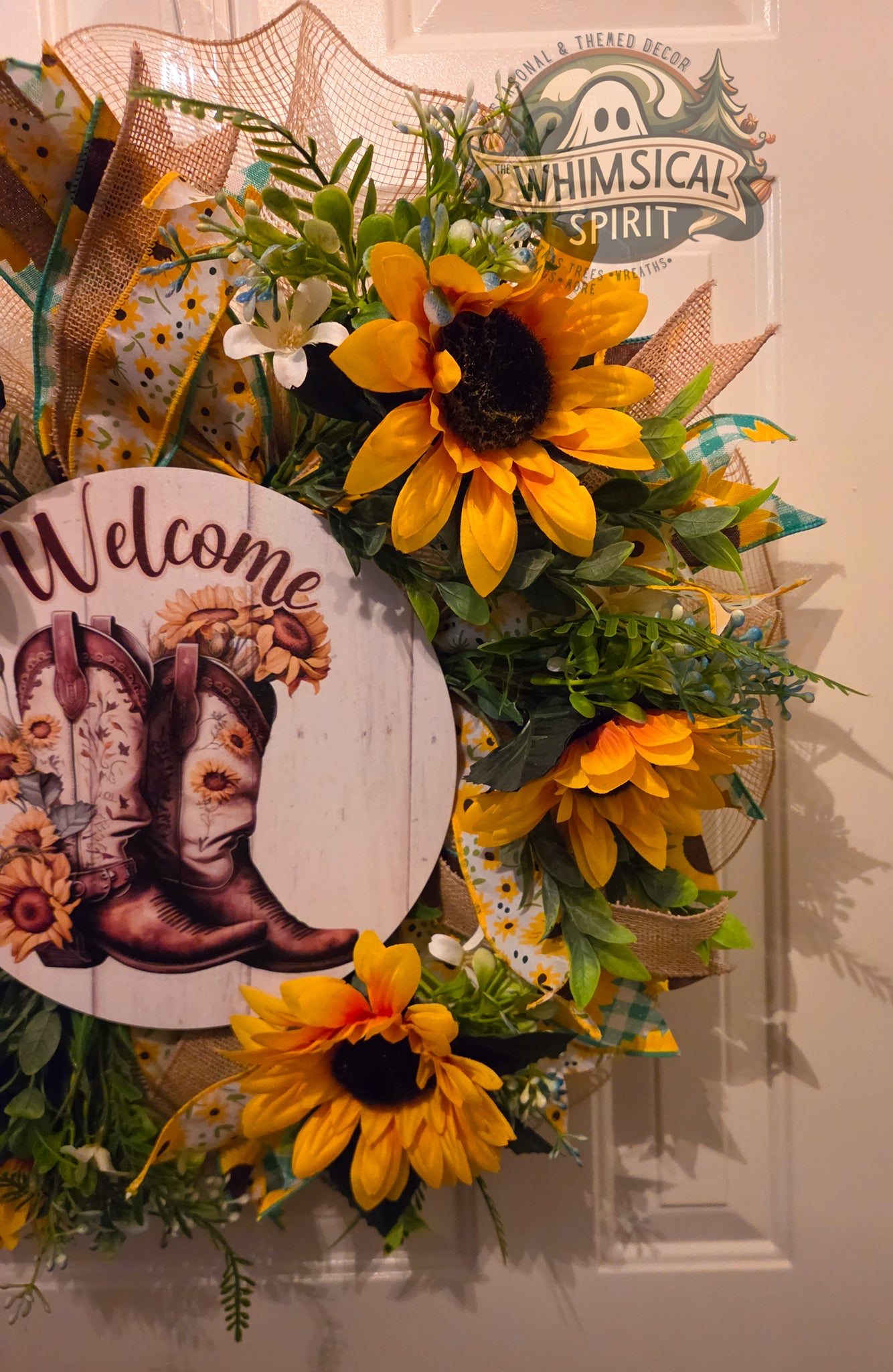 Sunlit Homestead Hello - Sunflower Cowboy Booth Everyday Welcome Wreath
