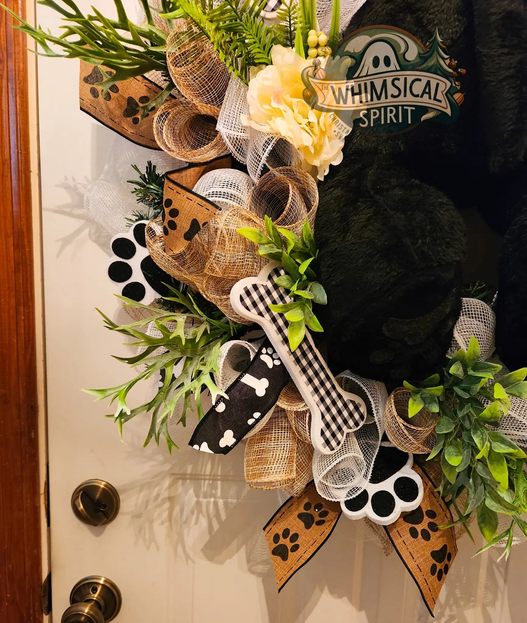 The Mischief Maker’s Doorway - Dog Themed Evergreen Wreath The Whimsical Spirit