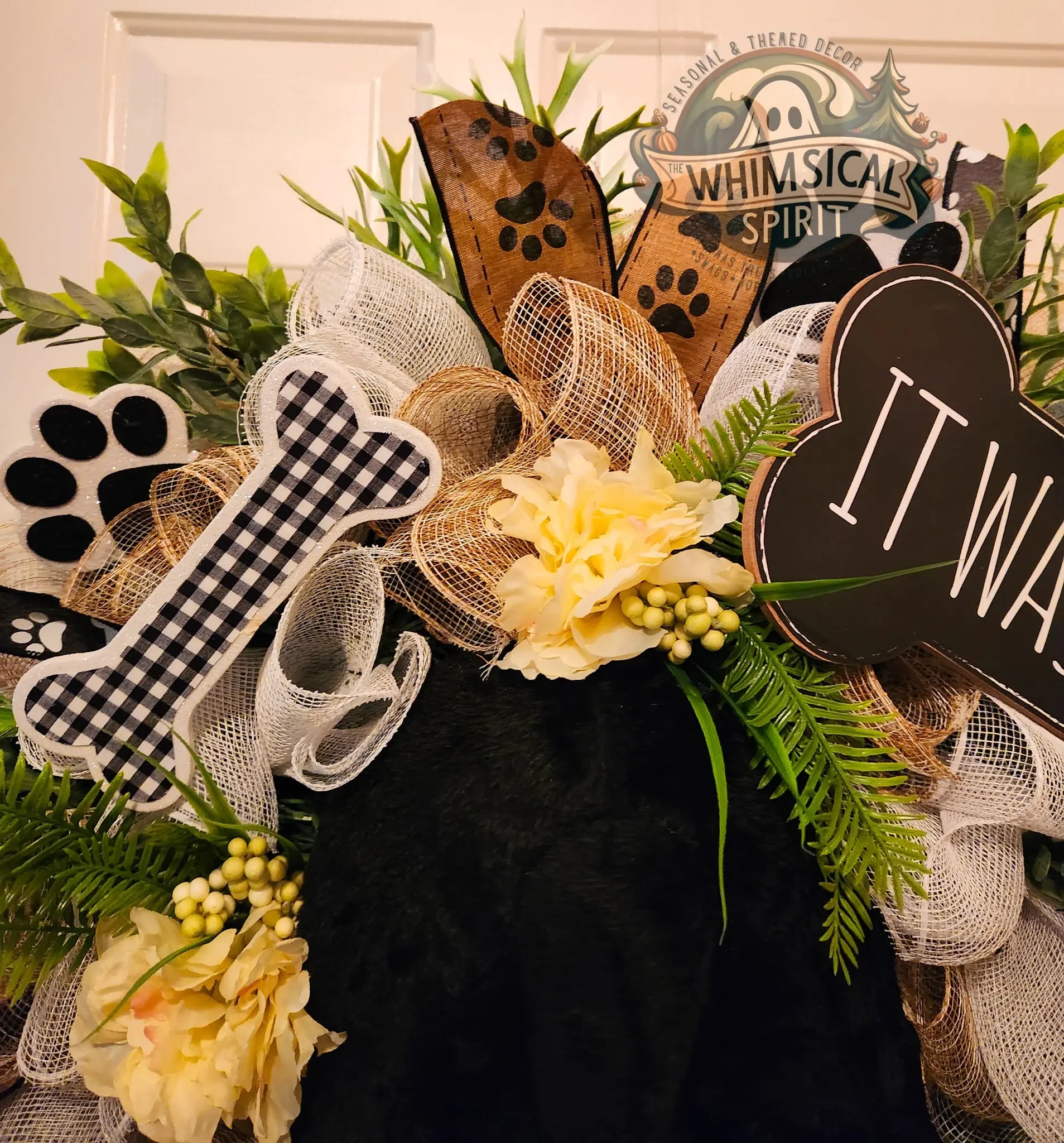 The Mischief Maker’s Doorway - Dog Themed Evergreen Wreath The Whimsical Spirit