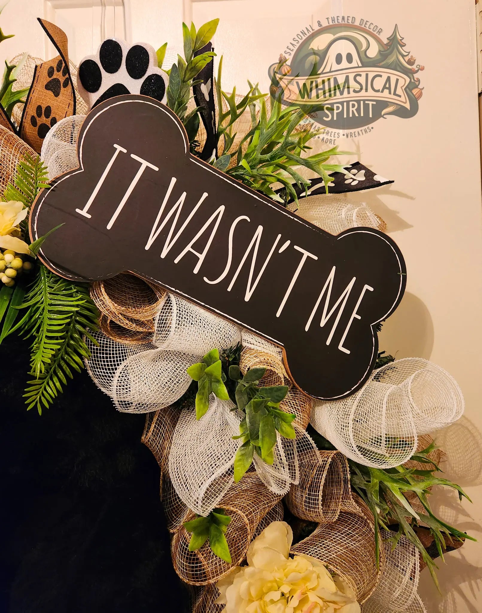 The Mischief Maker’s Doorway - Dog Themed Evergreen Wreath The Whimsical Spirit