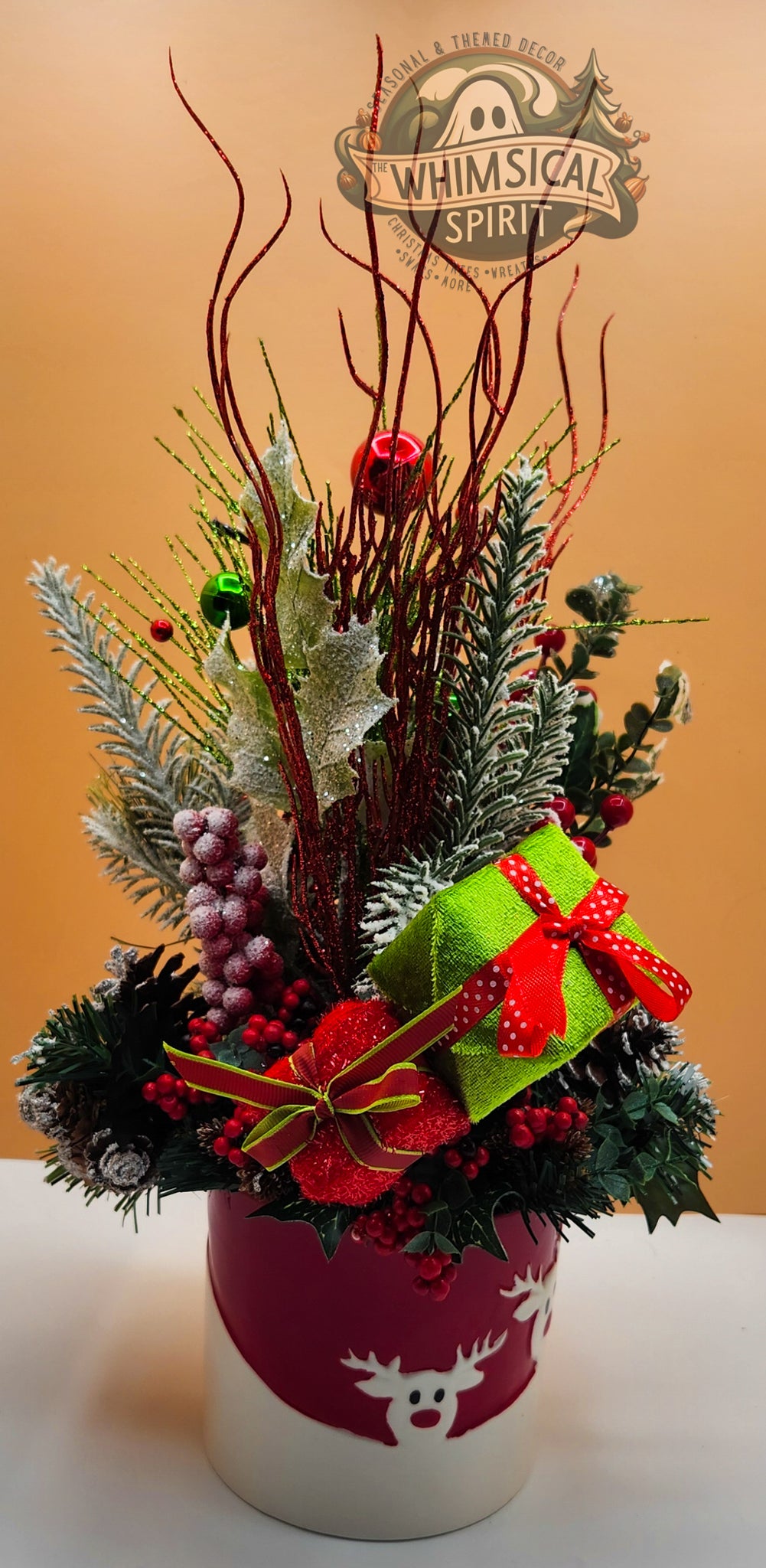 Reindeer Greetings - Christmas Reindeer Evergreen Tabletop Centerpiece