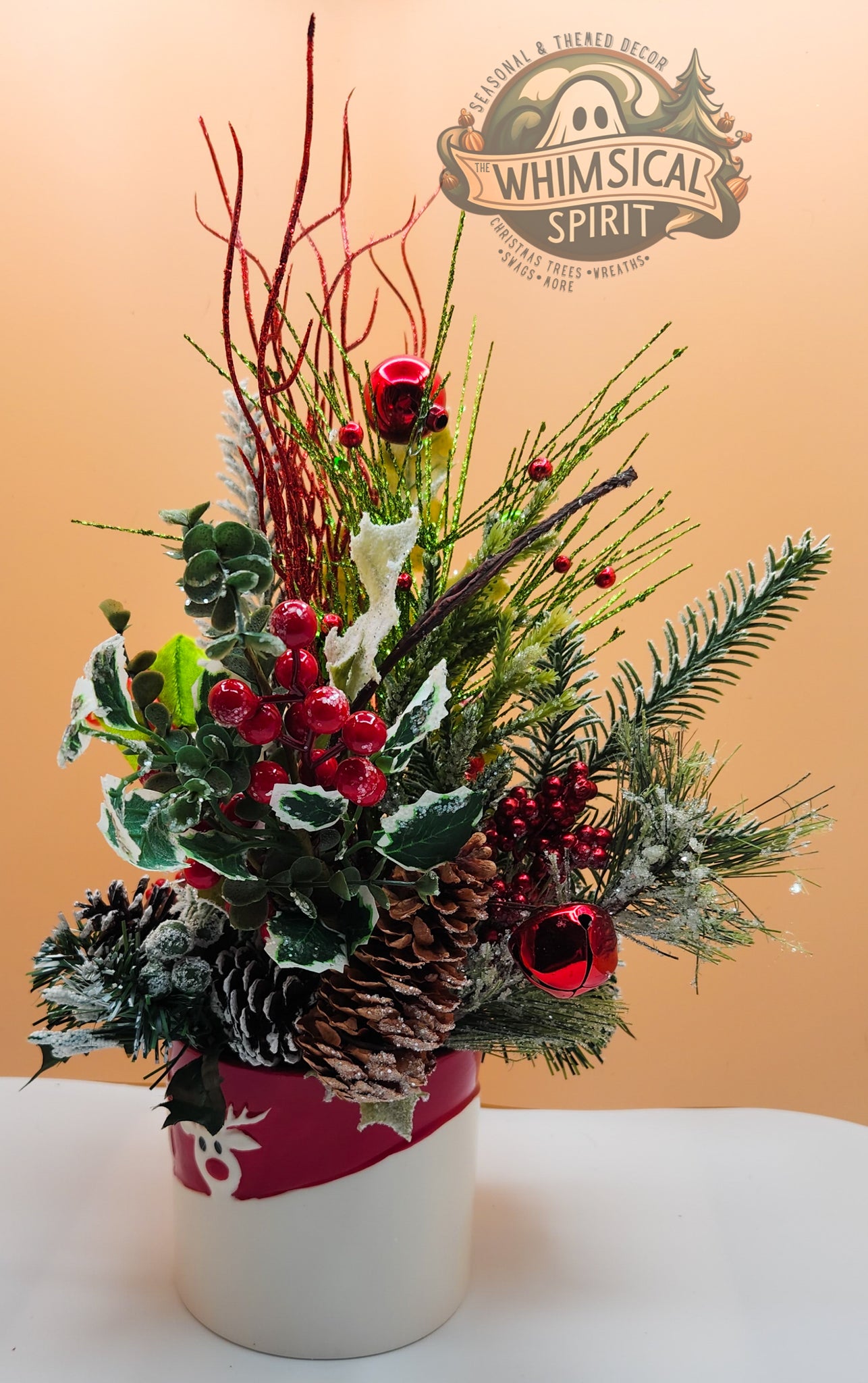 Reindeer Greetings - Christmas Reindeer Evergreen Tabletop Centerpiece