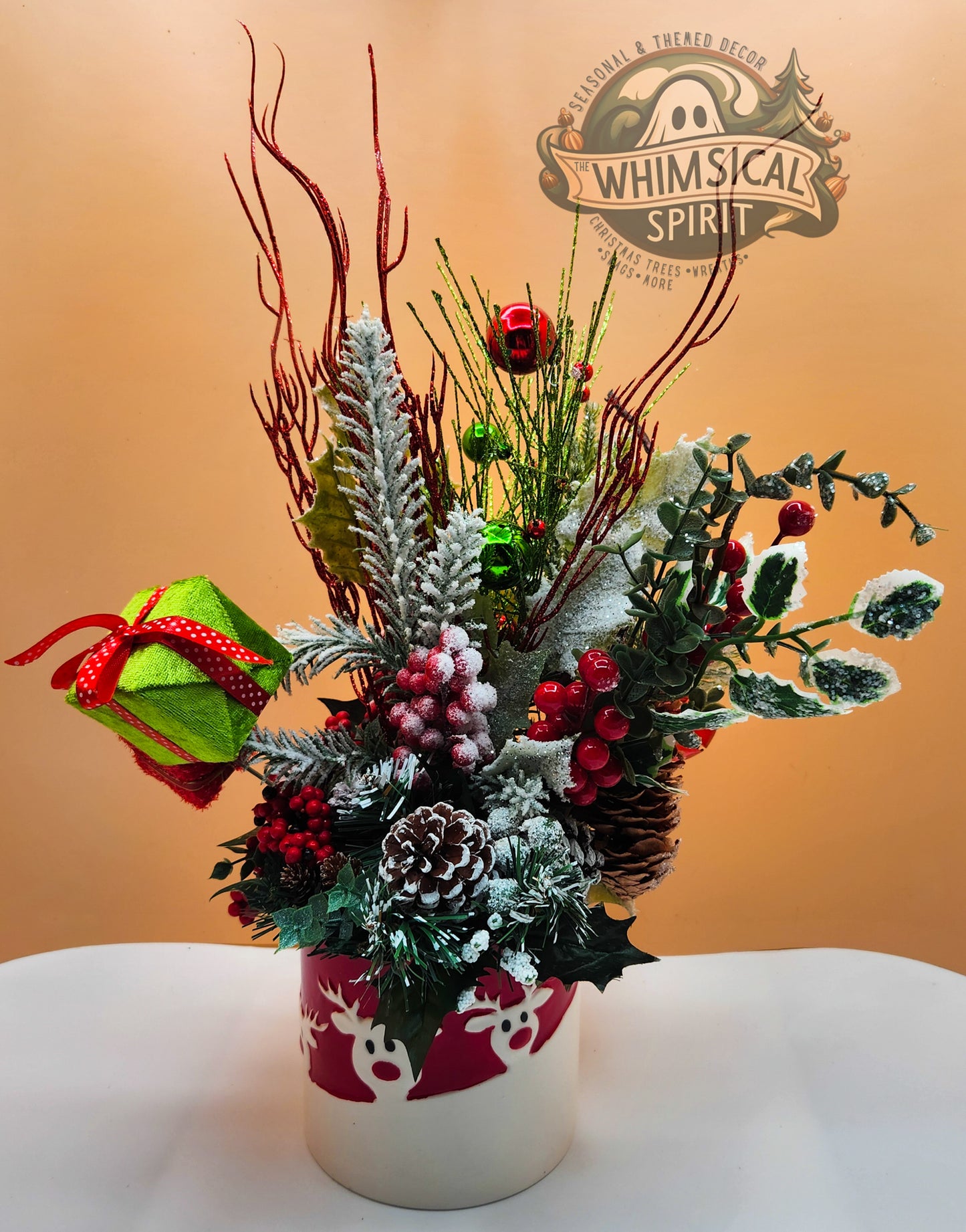 Reindeer Greetings - Christmas Reindeer Evergreen Tabletop Centerpiece