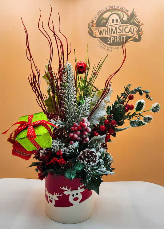 Reindeer Greetings - Christmas Reindeer Evergreen Tabletop Centerpiece