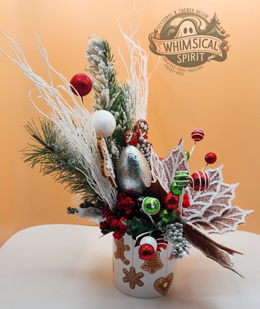 Frosted Confection - Christmas Gingerbread Evergreen Tabletop Centerpiece