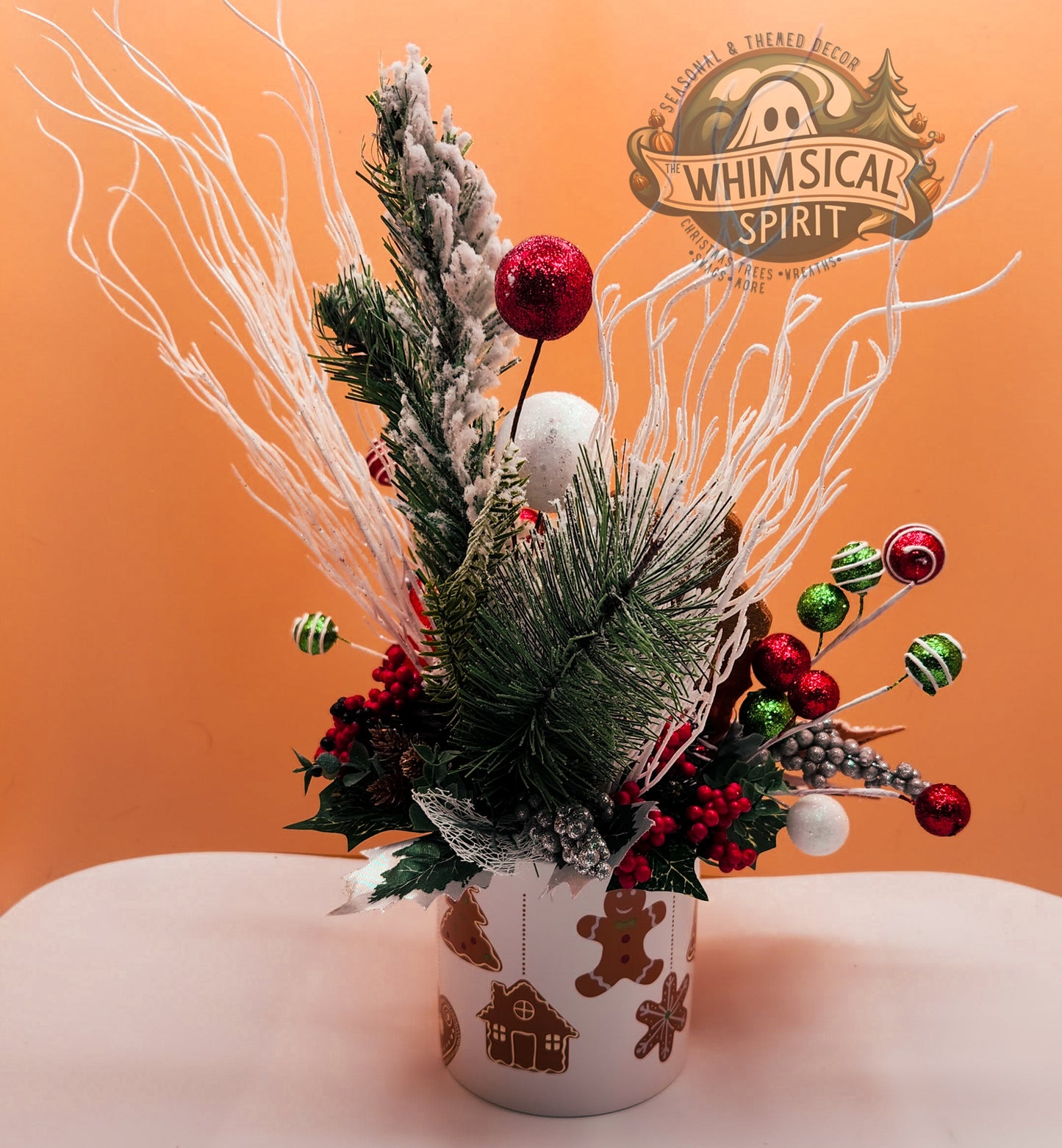 Frosted Confection - Christmas Gingerbread Evergreen Tabletop Centerpiece
