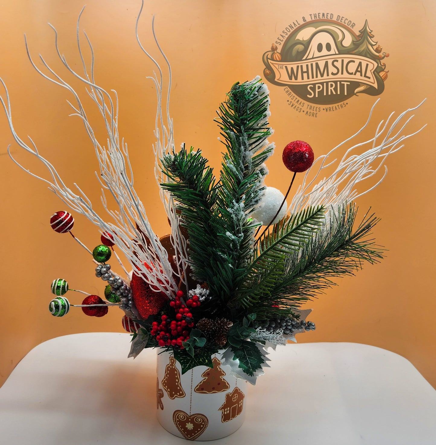 Frosted Confection - Christmas Gingerbread Evergreen Tabletop Centerpiece