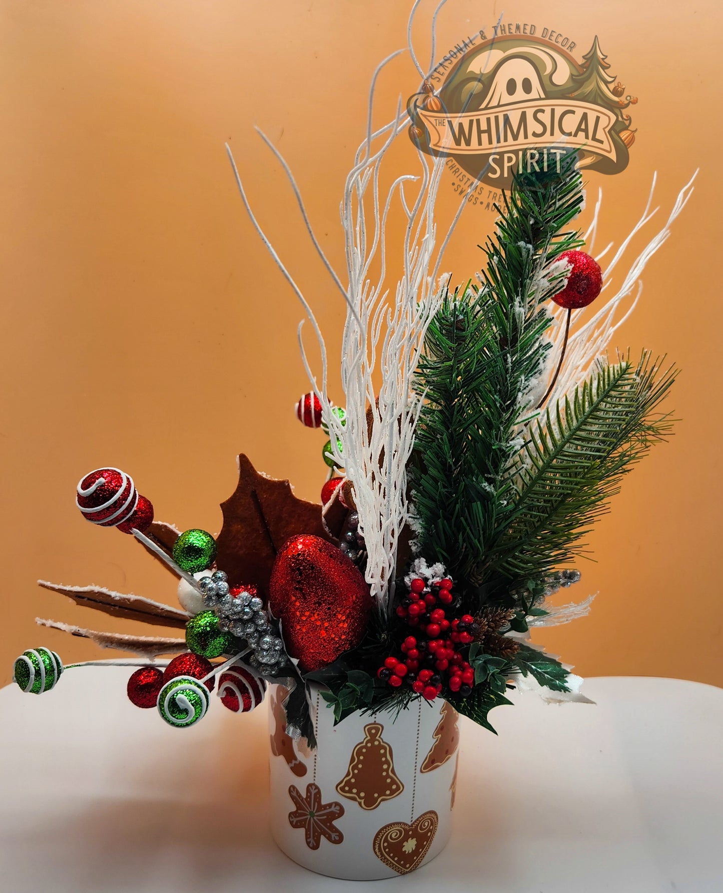 Frosted Confection - Christmas Gingerbread Evergreen Tabletop Centerpiece