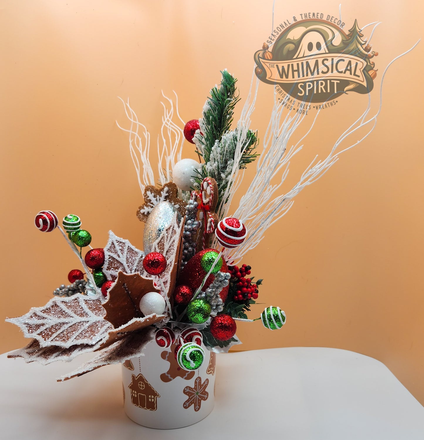 Frosted Confection - Christmas Gingerbread Evergreen Tabletop Centerpiece