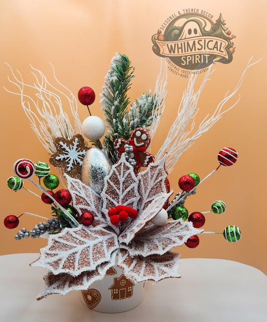 Frosted Confection - Christmas Gingerbread Evergreen Tabletop Centerpiece