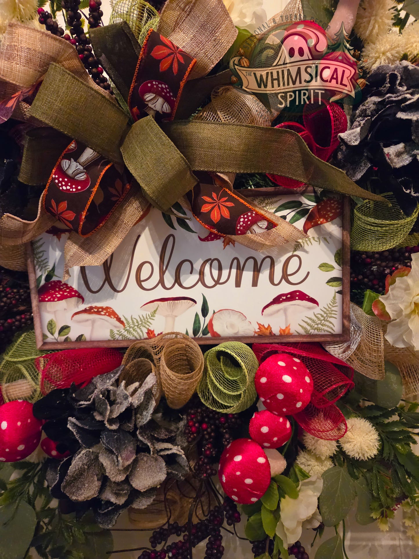 Toadstool Hollow Welcome - Mushroom Woodland Themed Front Door Wreath