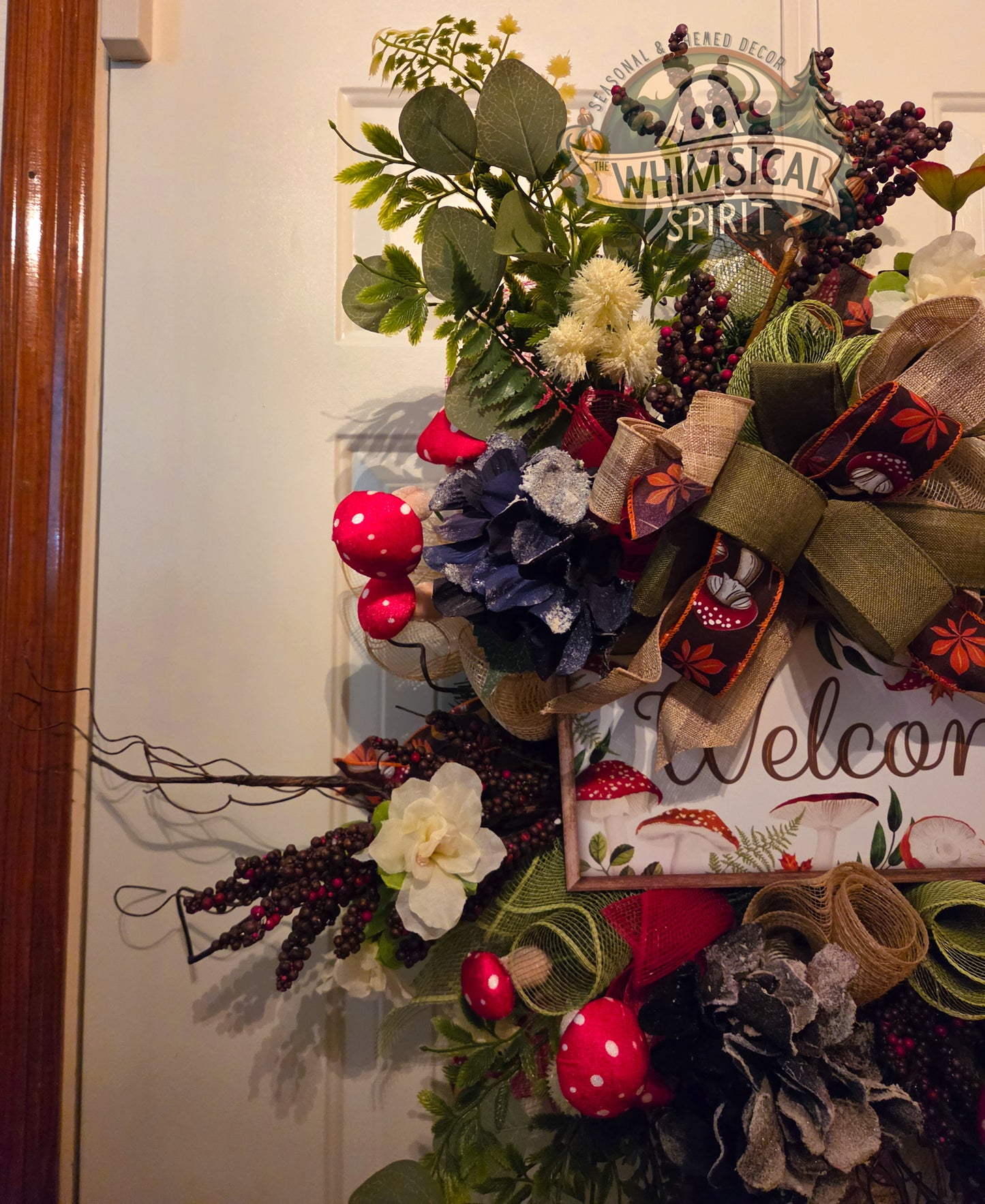 Toadstool Hollow Welcome - Mushroom Woodland Themed Front Door Wreath