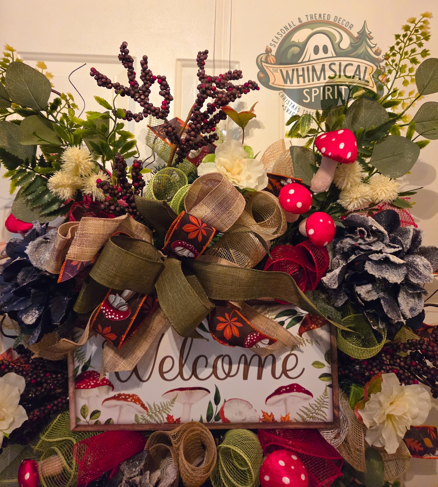 Toadstool Hollow Welcome - Mushroom Woodland Themed Front Door Wreath
