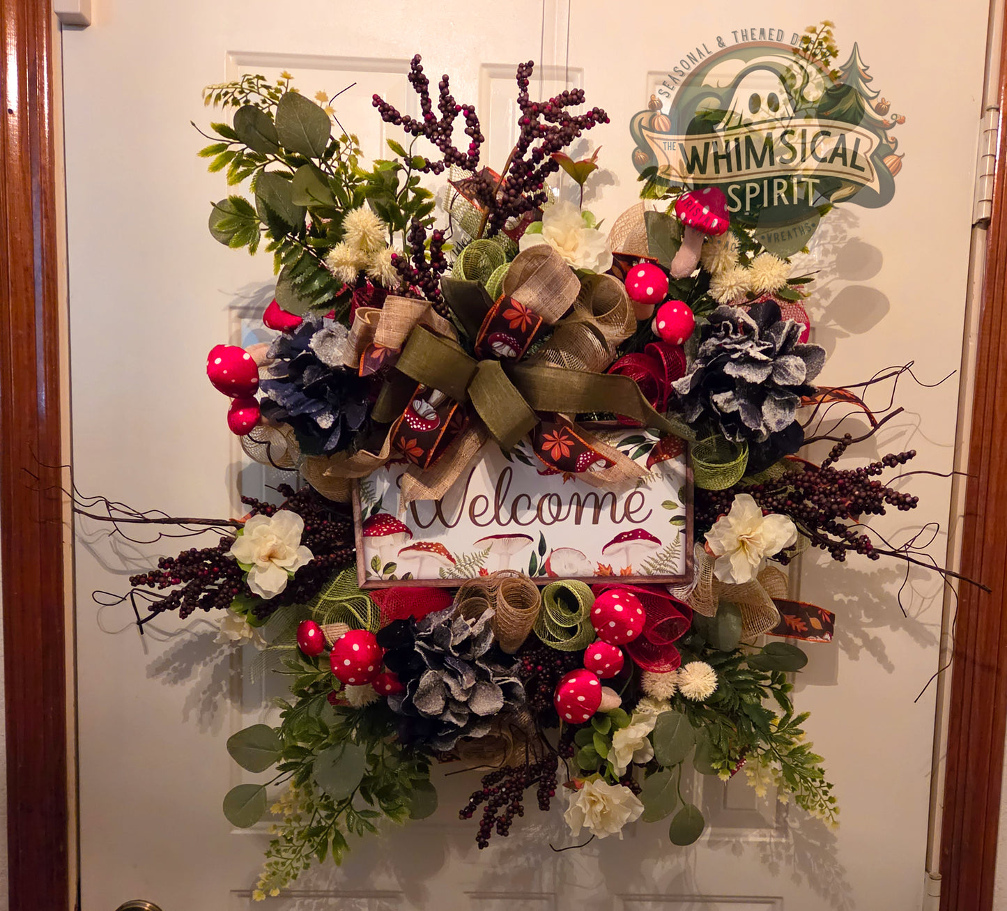 Toadstool Hollow Welcome - Mushroom Woodland Themed Front Door Wreath