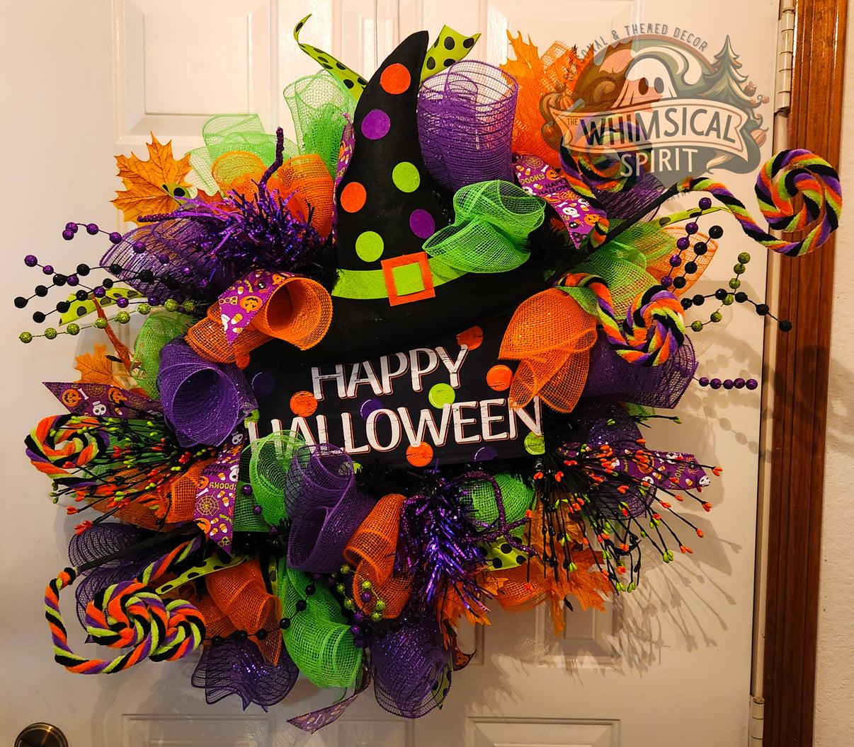 Trick-or-Treat Twirl - Halloween Candy Evergreen Wreath The Whimsical Spirit