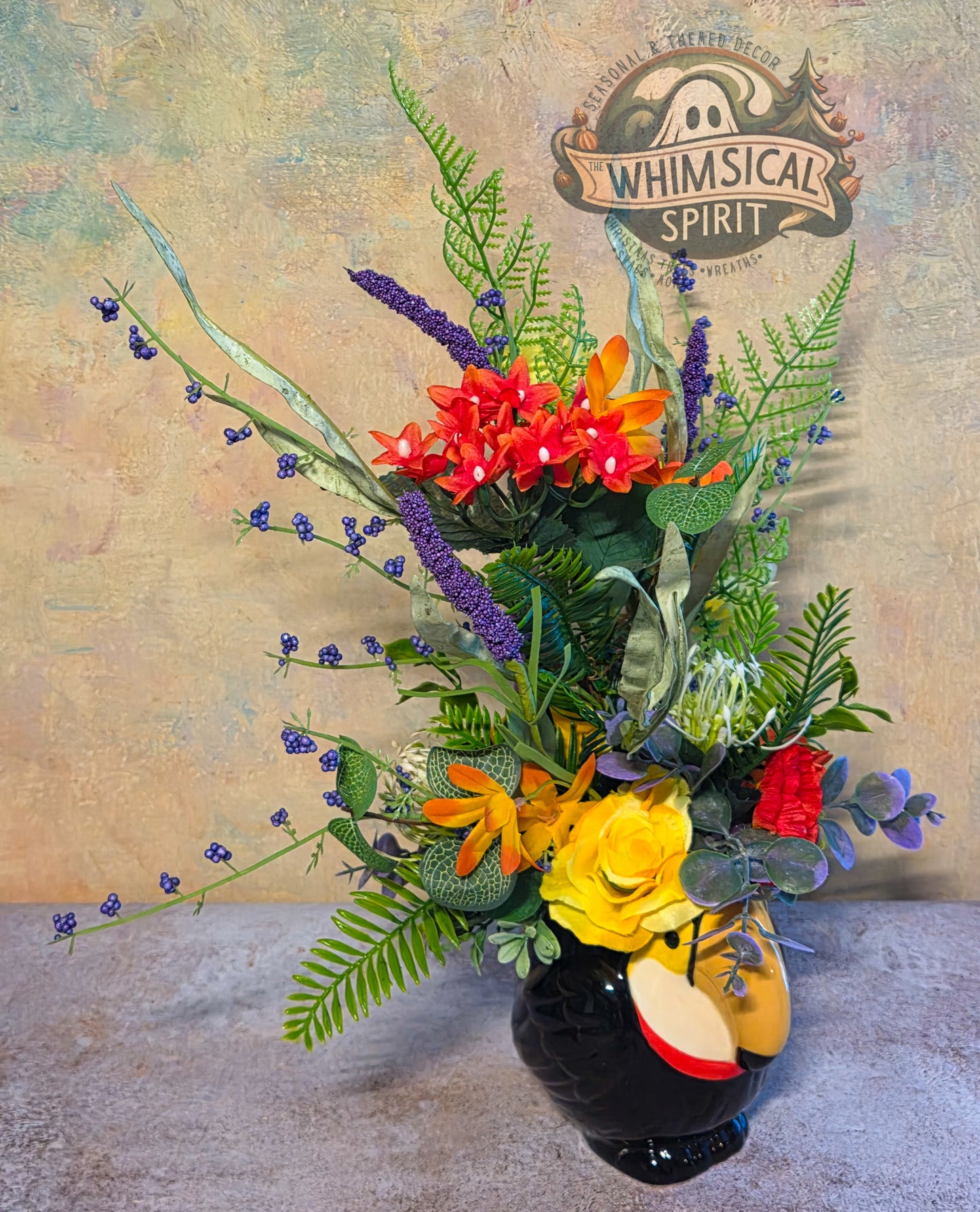 Tropical Canopy Garden - Summer Tropical-Themed Toucan Floral Centerpiece