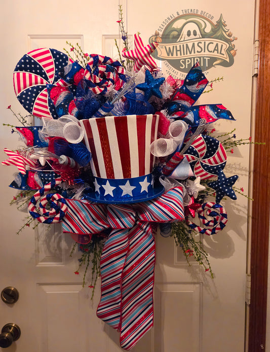 Uncle Sam’s Star-Spangled Welcome - America 250 4th of July Patriotic Front Door Wreath