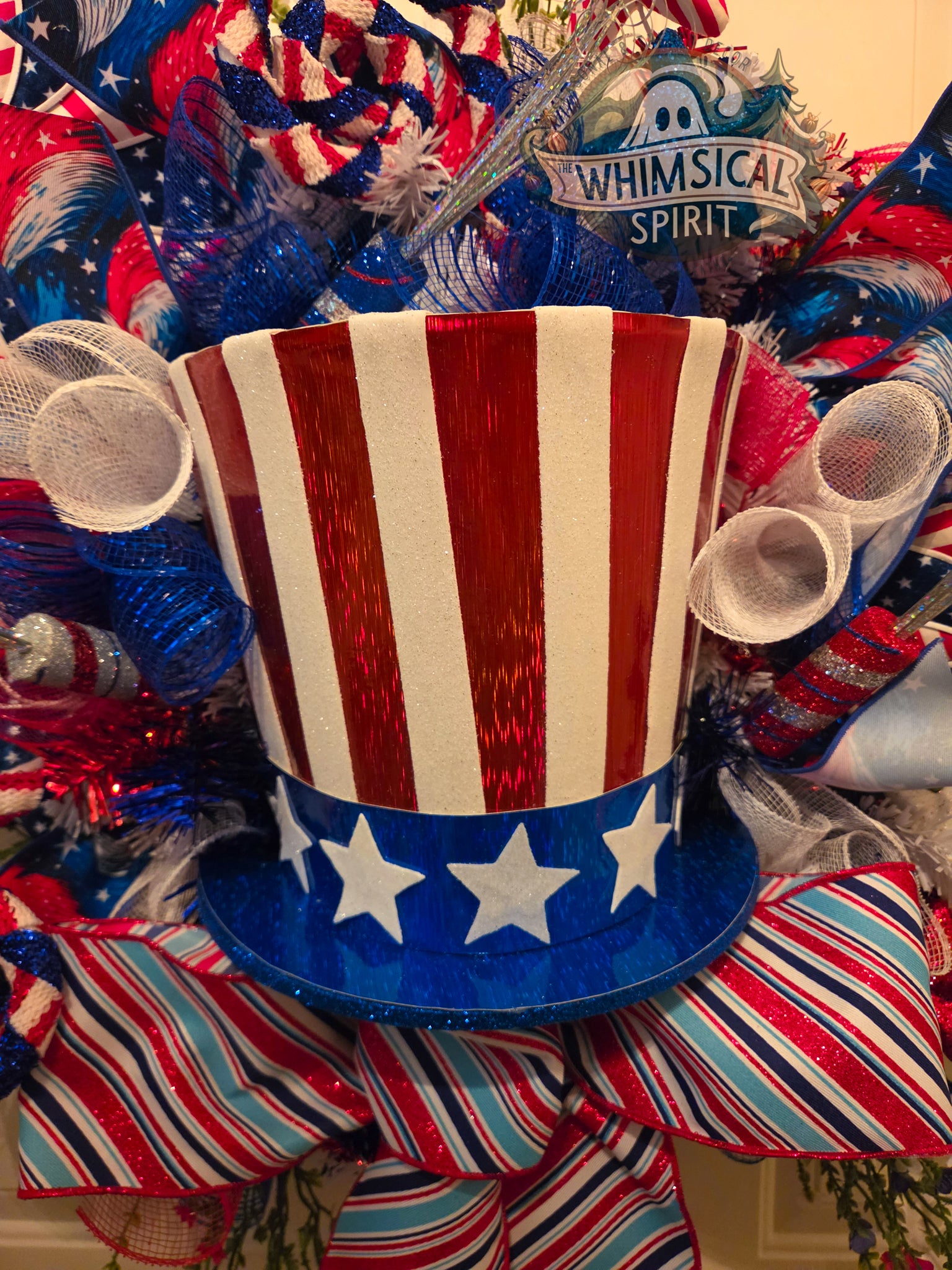 Uncle Sam’s Star-Spangled Welcome - America 250 4th of July Patriotic Front Door Wreath