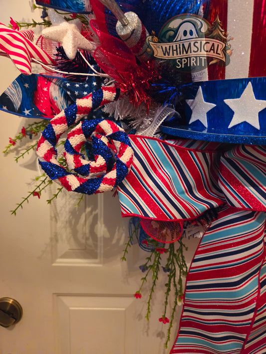 Uncle Sam’s Star-Spangled Welcome - America 250 4th of July Patriotic Front Door Wreath