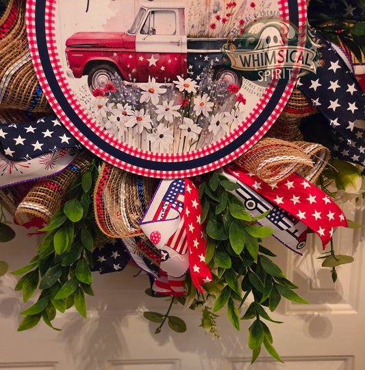 Vintage Glory Welcome - America 250 4th of July Patriotic Mesh Wreath