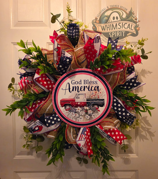 Vintage Glory Welcome - America 250 4th of July Patriotic Mesh Wreath