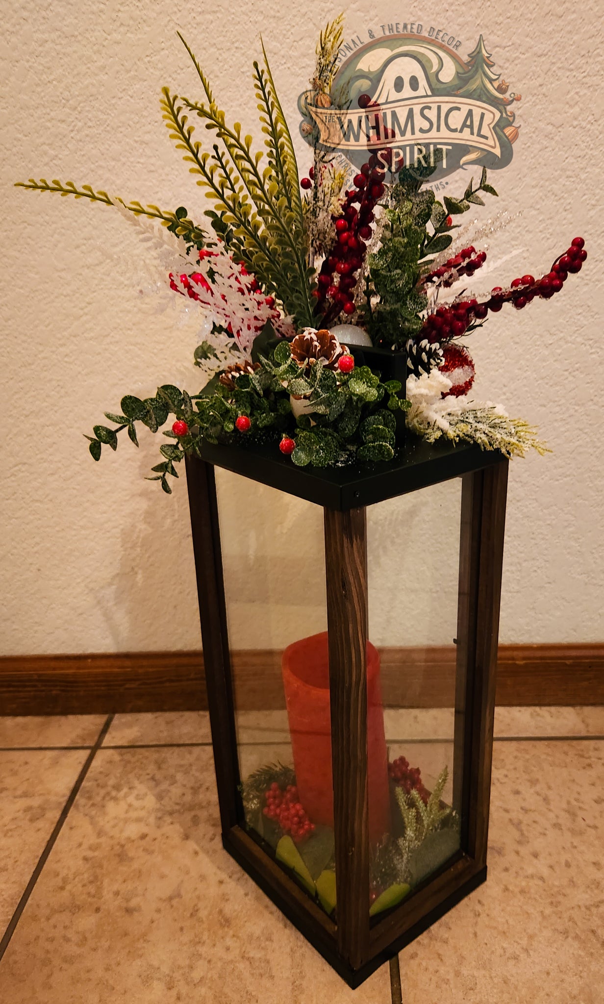 Winter Ember Lantern - Christmas Outdoorsy Tabletop Centerpiece