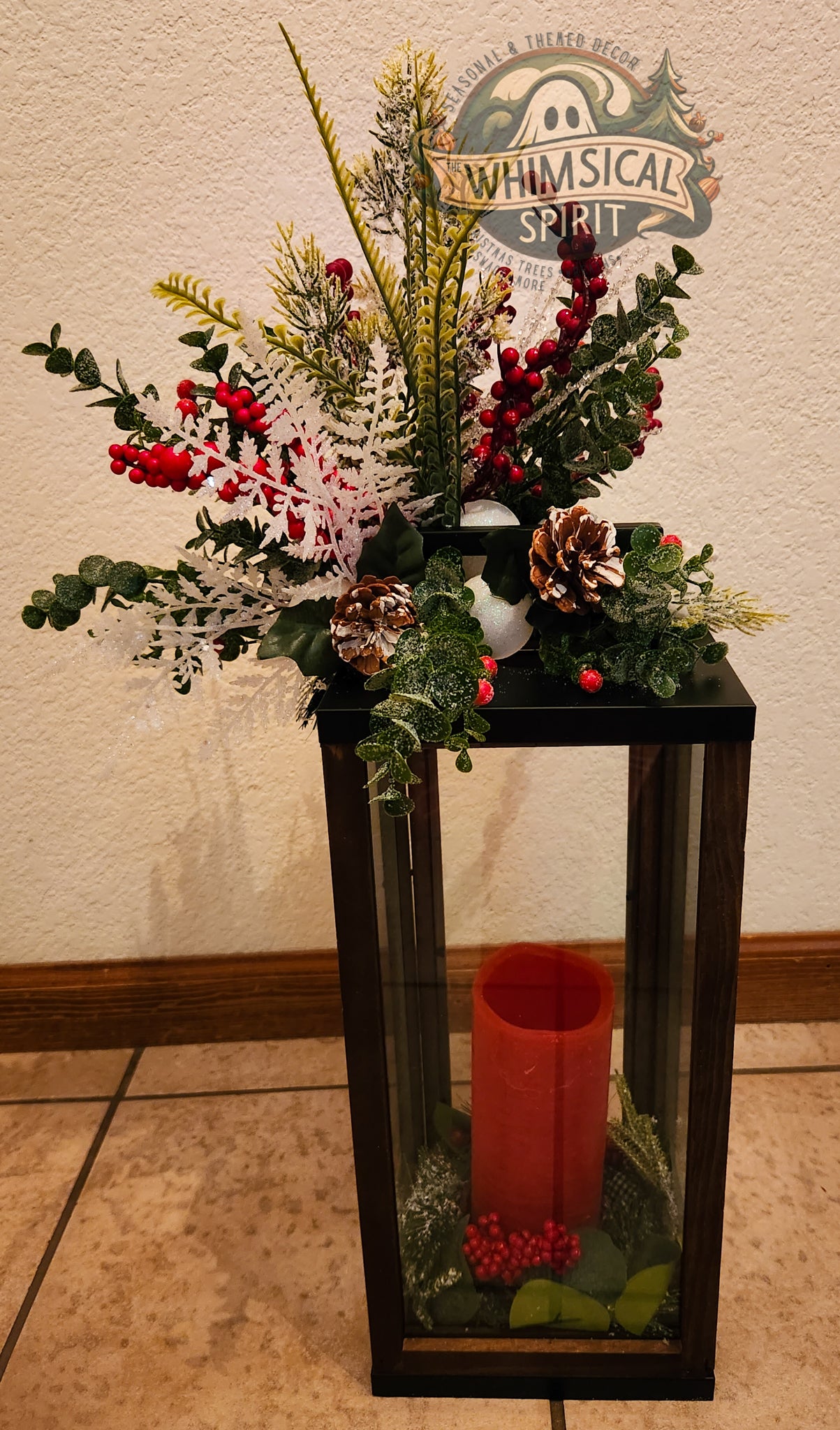 Winter Ember Lantern - Christmas Outdoorsy Tabletop Centerpiece