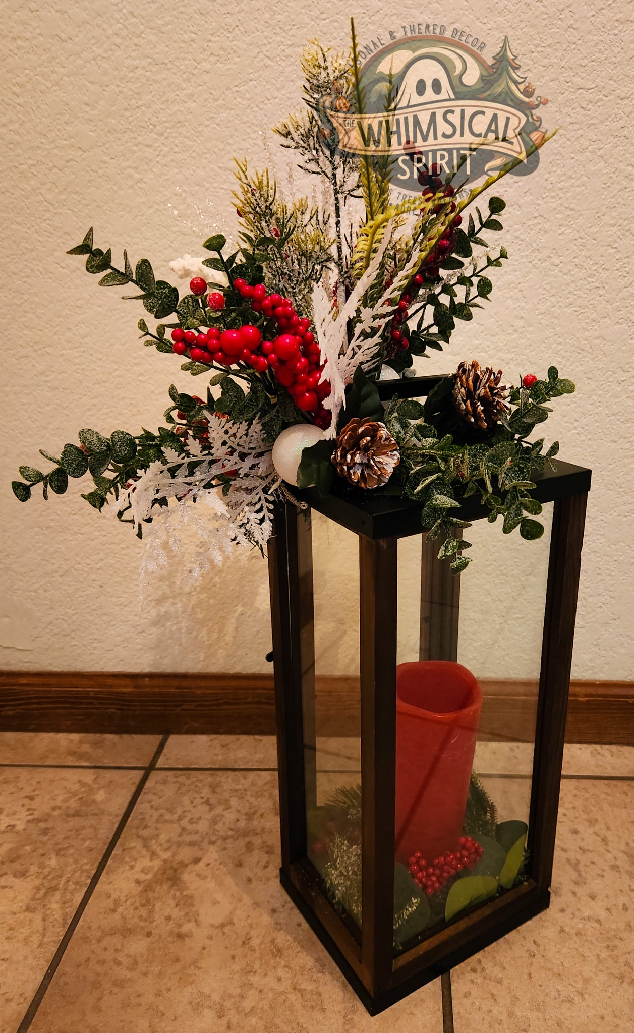 Winter Ember Lantern - Christmas Outdoorsy Tabletop Centerpiece