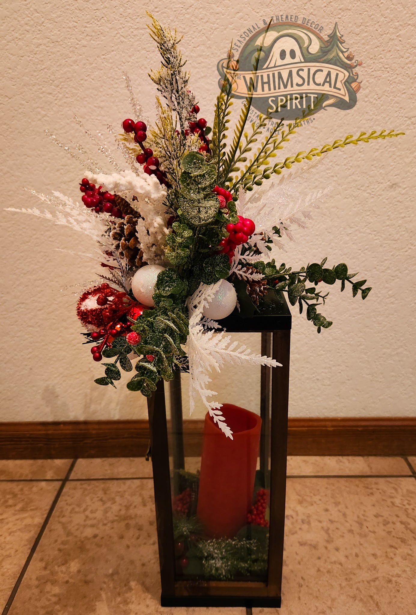 Winter Ember Lantern - Christmas Outdoorsy Tabletop Centerpiece