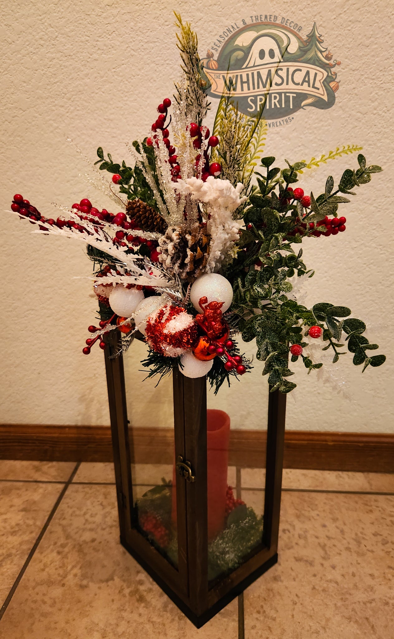 Winter Ember Lantern - Christmas Outdoorsy Tabletop Centerpiece