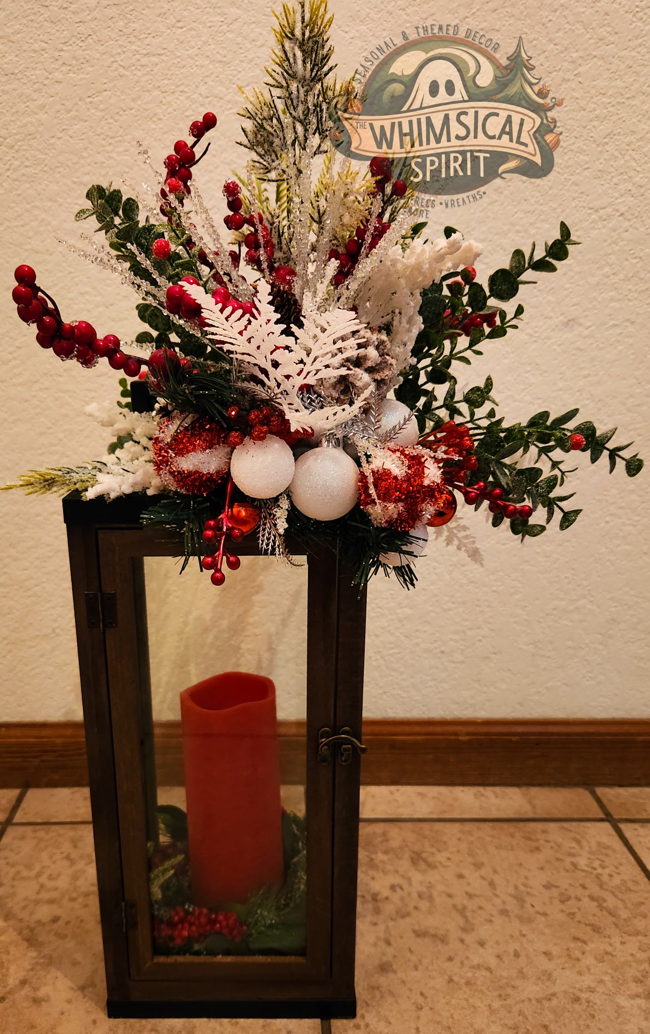 Winter Ember Lantern - Christmas Outdoorsy Tabletop Centerpiece