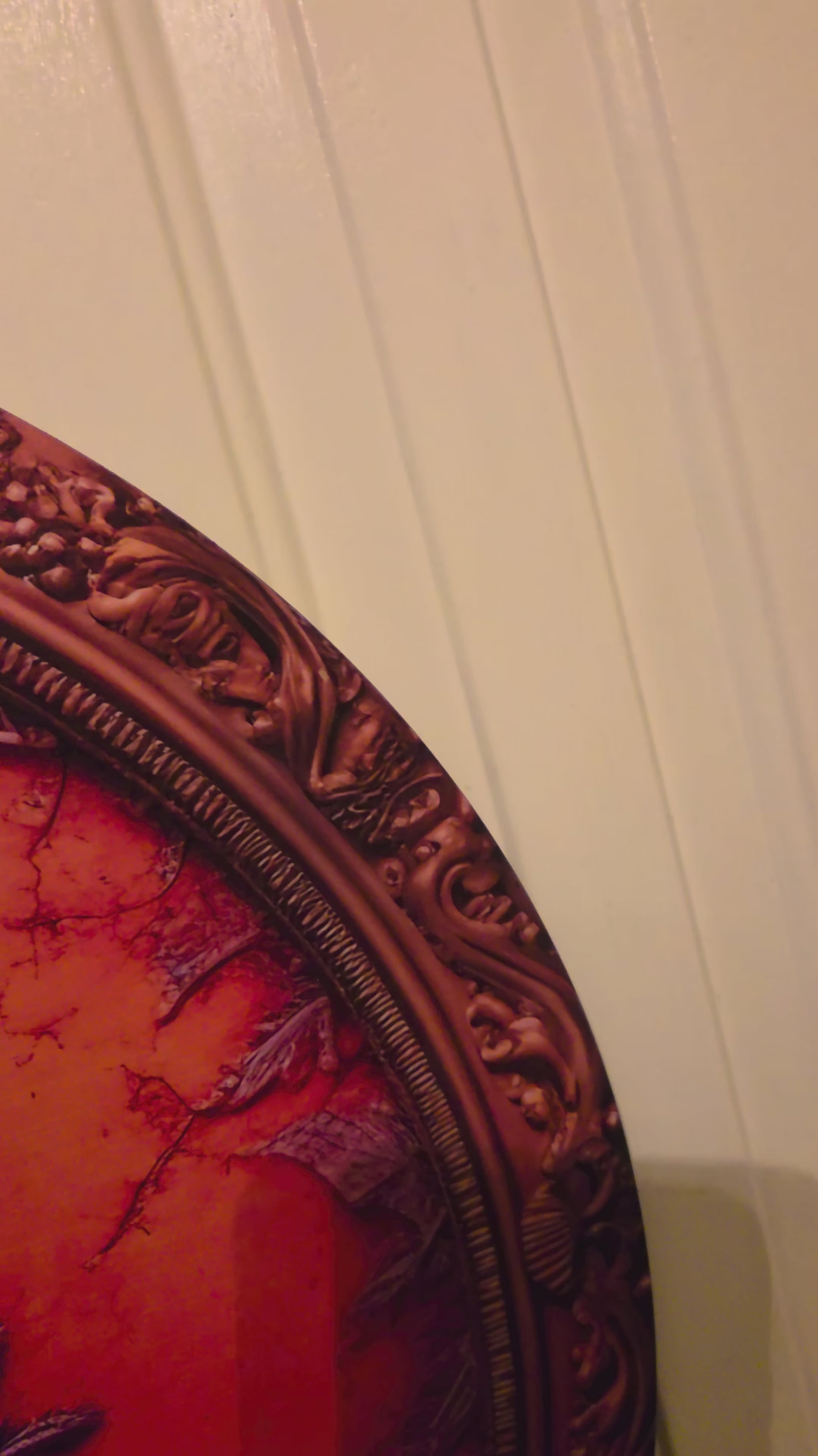 Video showing the full Dapper Departed gothic skeleton birch wood door hanger with its ornate frame, roses, and Halloween bow