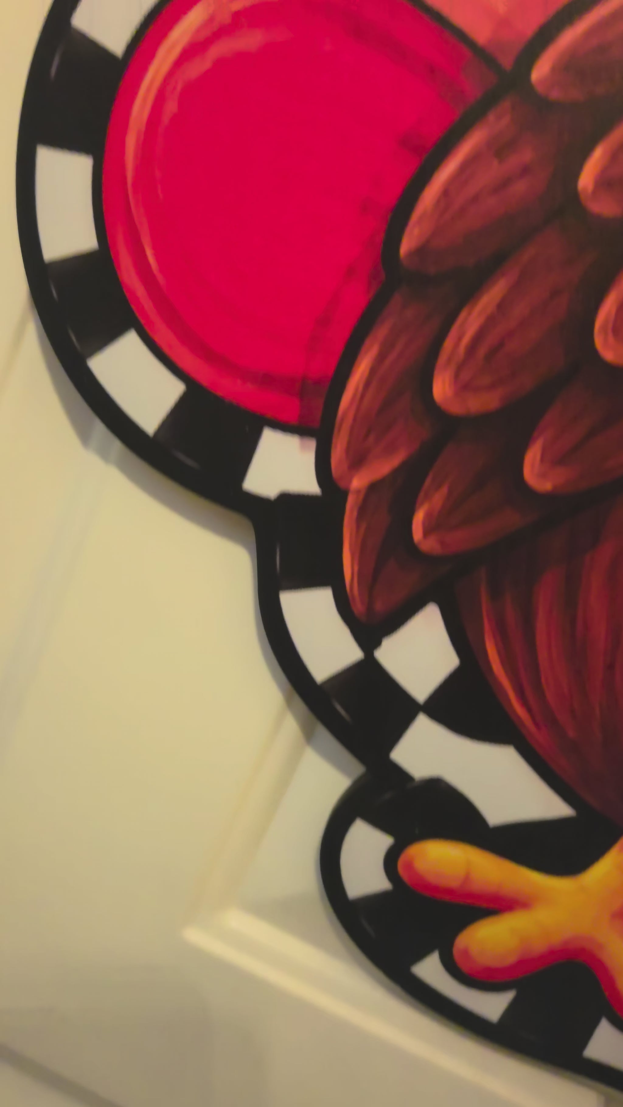 Video showing the full Gobble in Plaid Thanksgiving turkey birch wood door hanger and its oversized handcrafted plaid bow